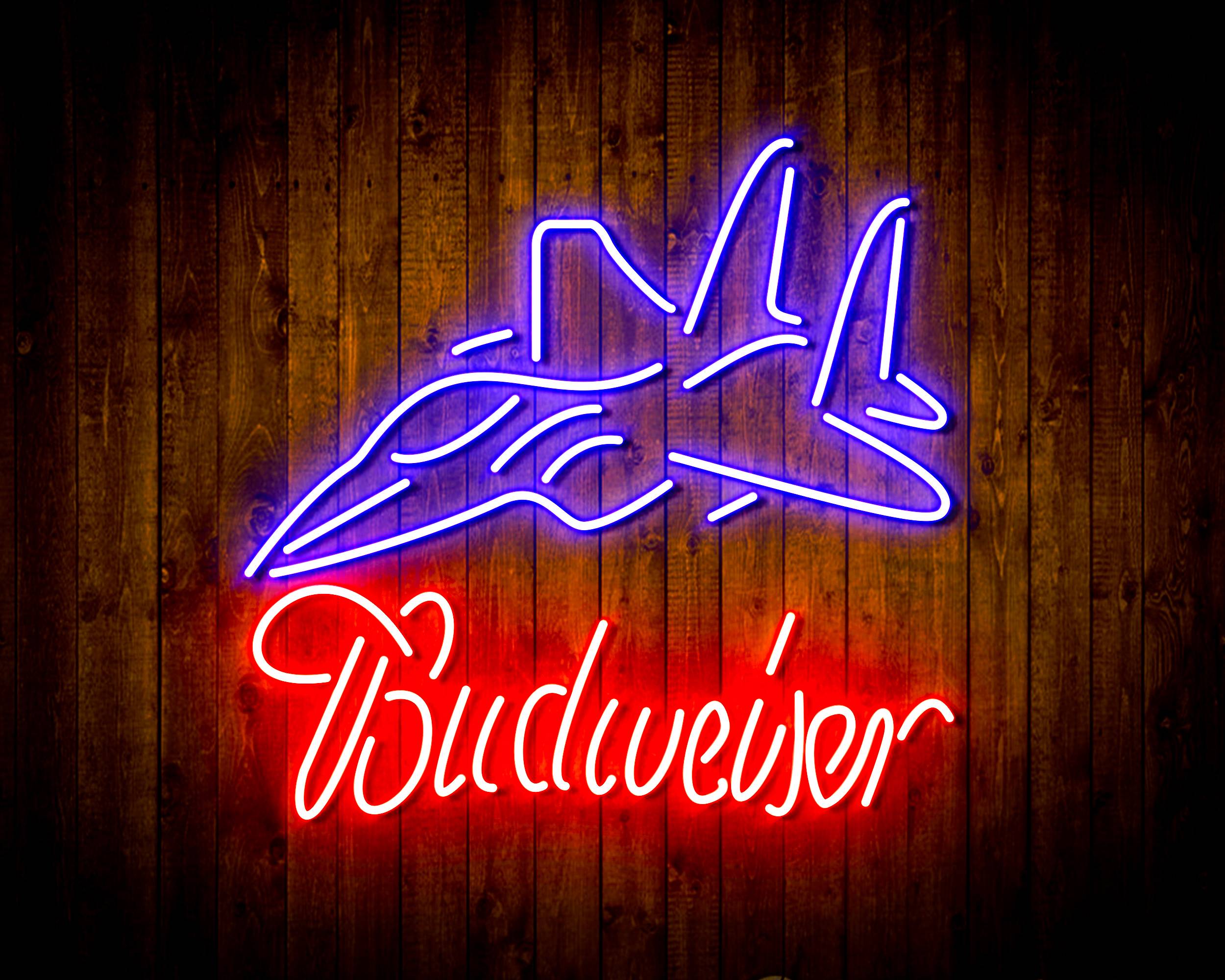 Budweiser with Jet Fighter Bar Neon LED Sign