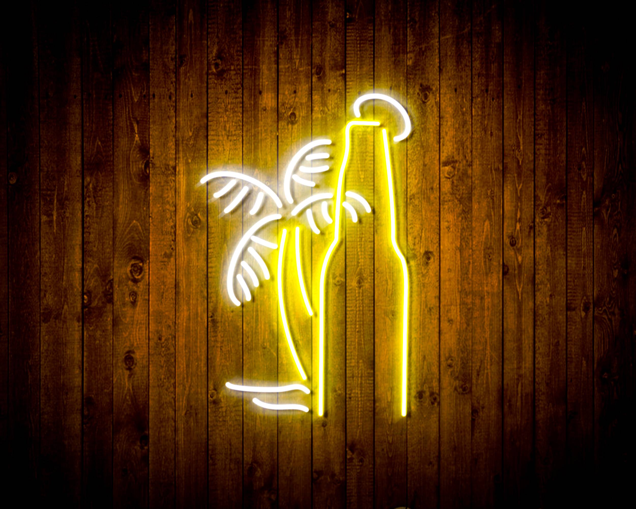 Palm Corona Tree Beer Bottle Bar Neon LED Sign