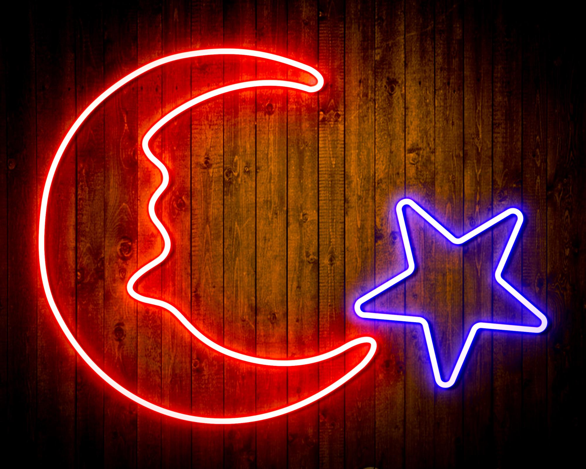 Moon and Star LED Neon Sign Wall Light