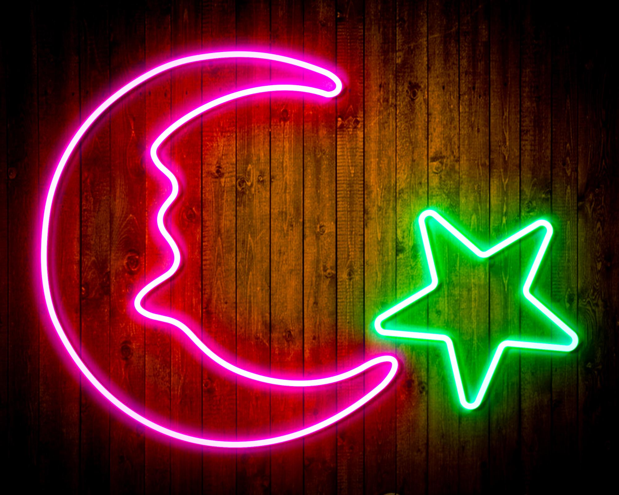 Moon and Star LED Neon Sign Wall Light