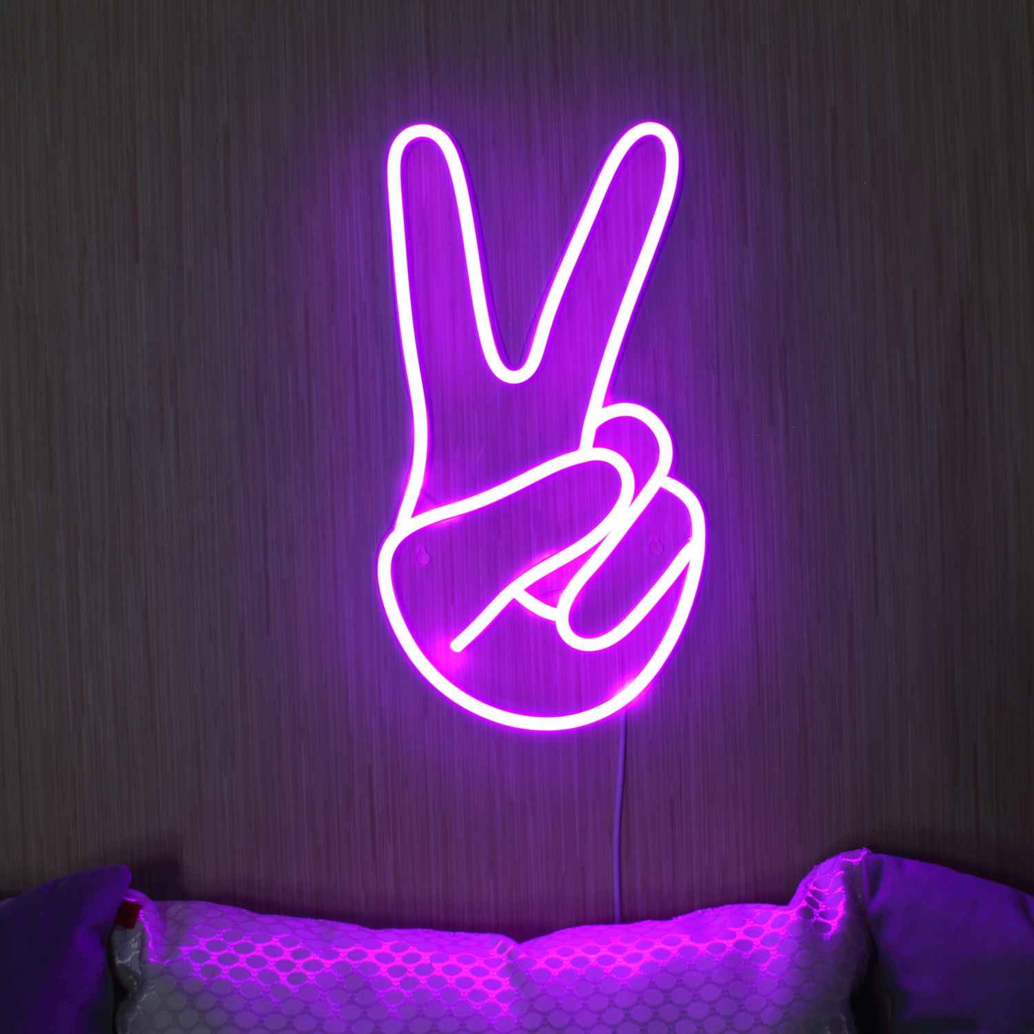 Hand Showing V Sign LED Neon Sign