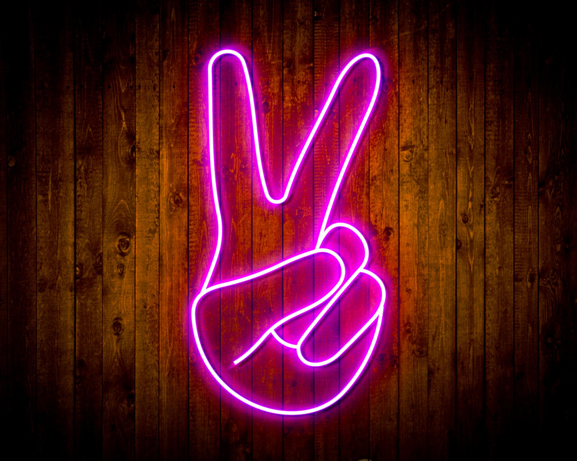 Hand Showing V Sign LED Neon Sign