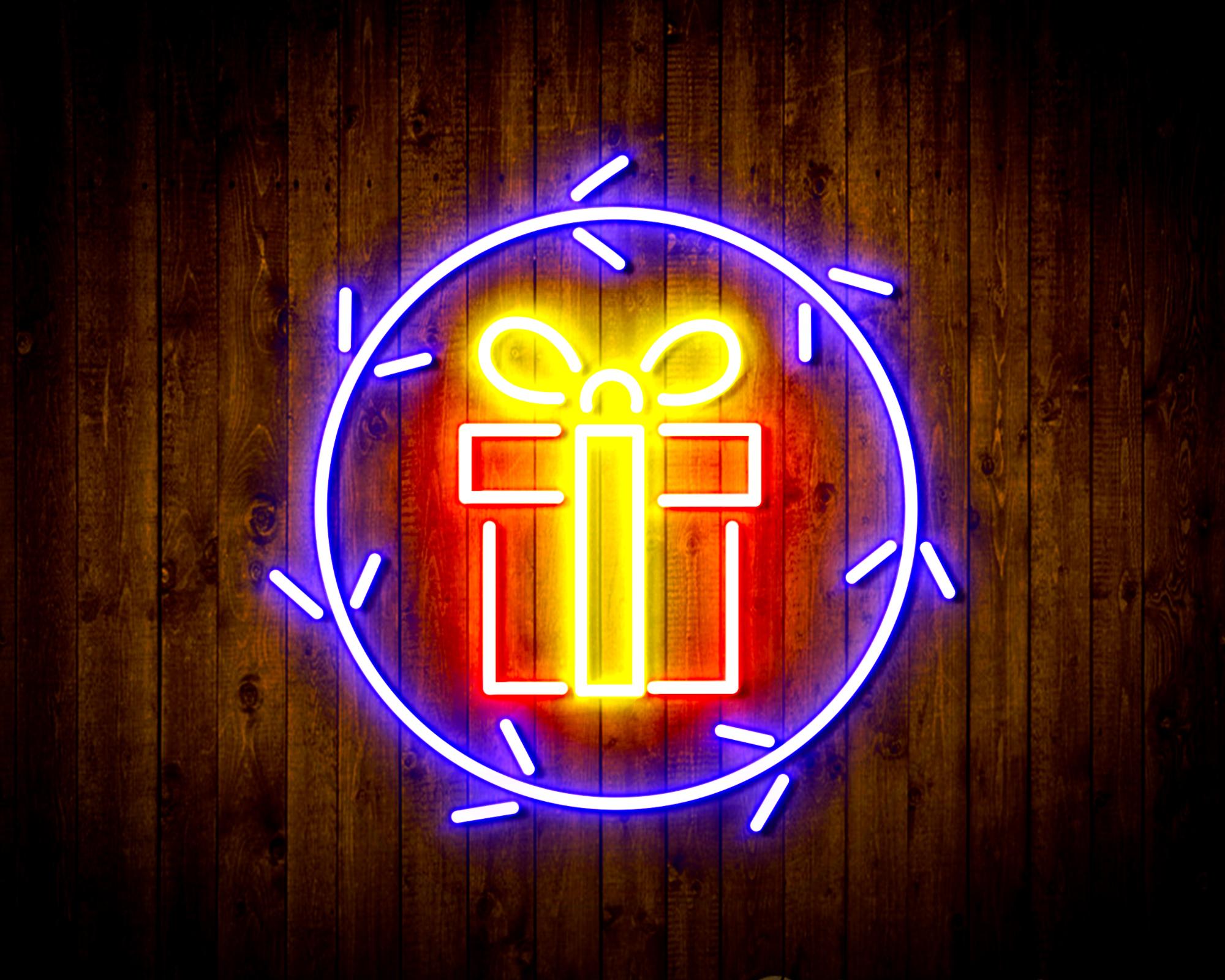 Christmas Present in Holly Wreath LED Neon Sign Wall Light