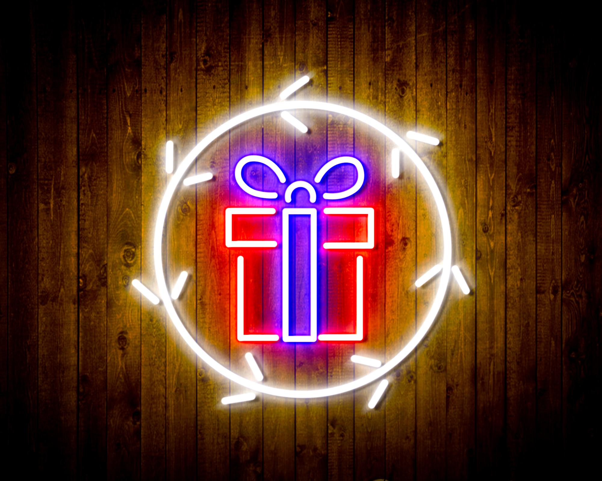Christmas Present in Holly Wreath LED Neon Sign Wall Light