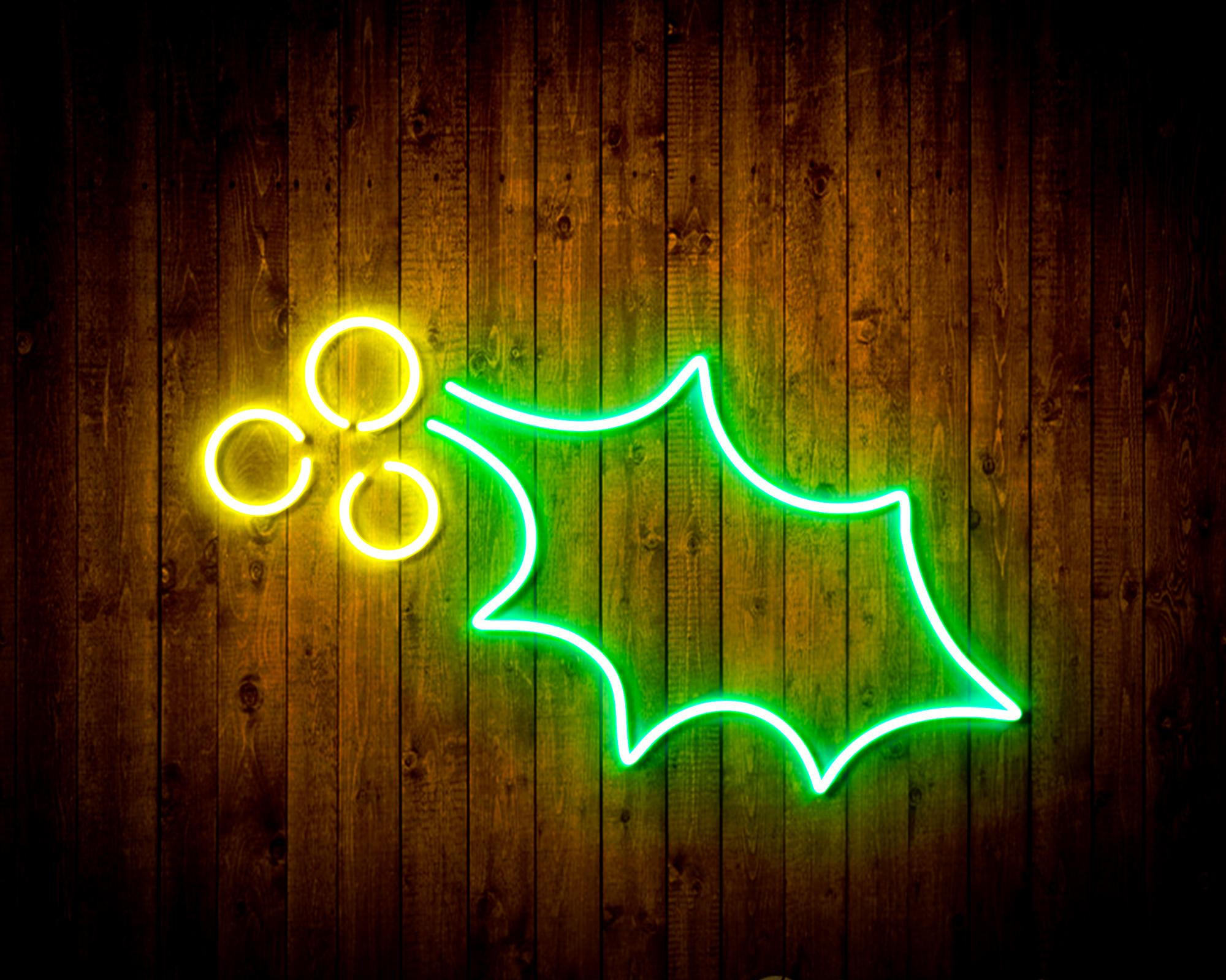 Christmas Holly Leaf and Berry LED Neon Sign Wall Light