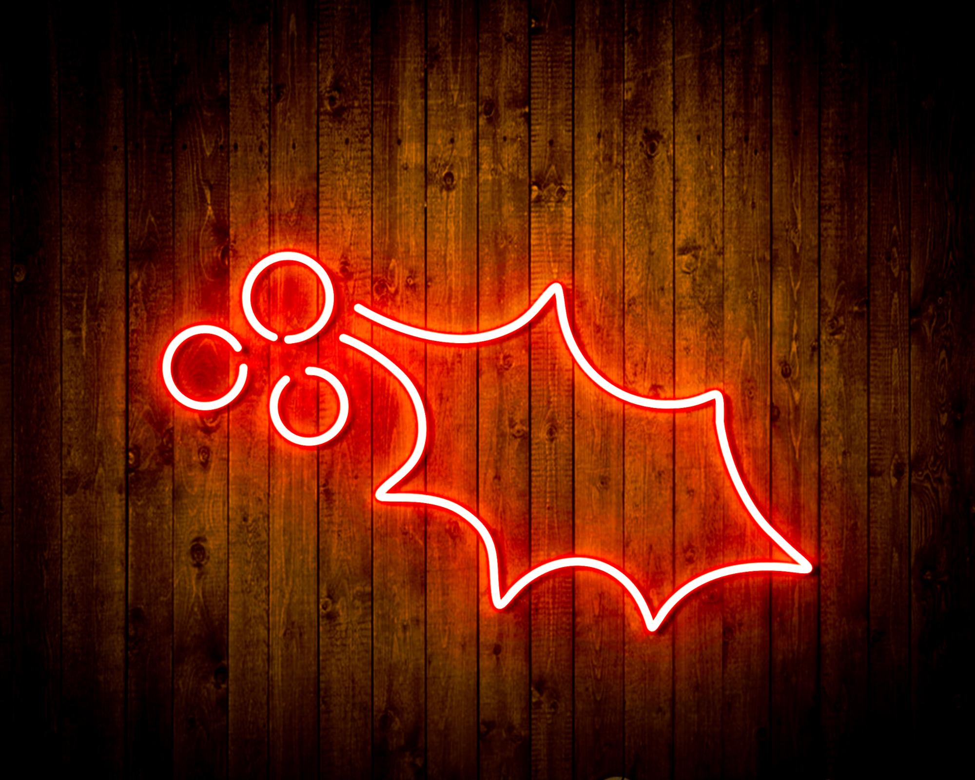 Christmas Holly Leaf and Berry LED Neon Sign Wall Light