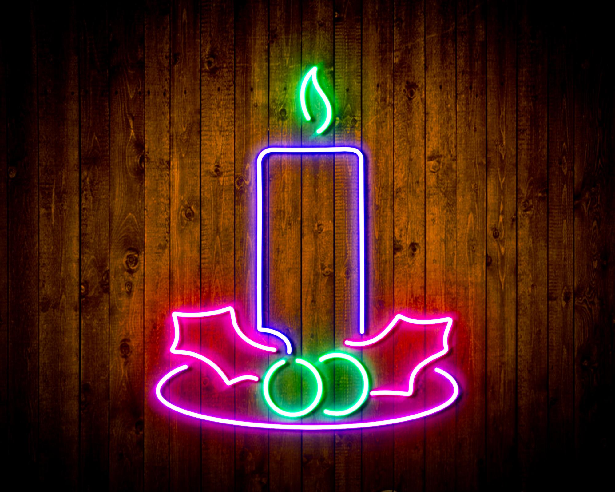 Christmas Candle LED Neon Sign Wall Light