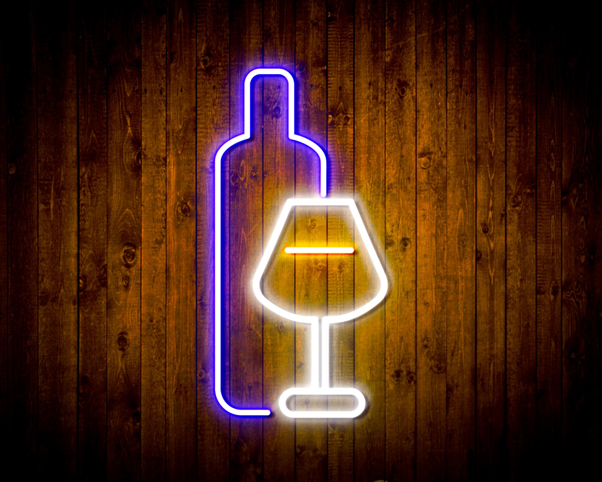 Wine Bottle with Glass LED Neon Sign Wall Light