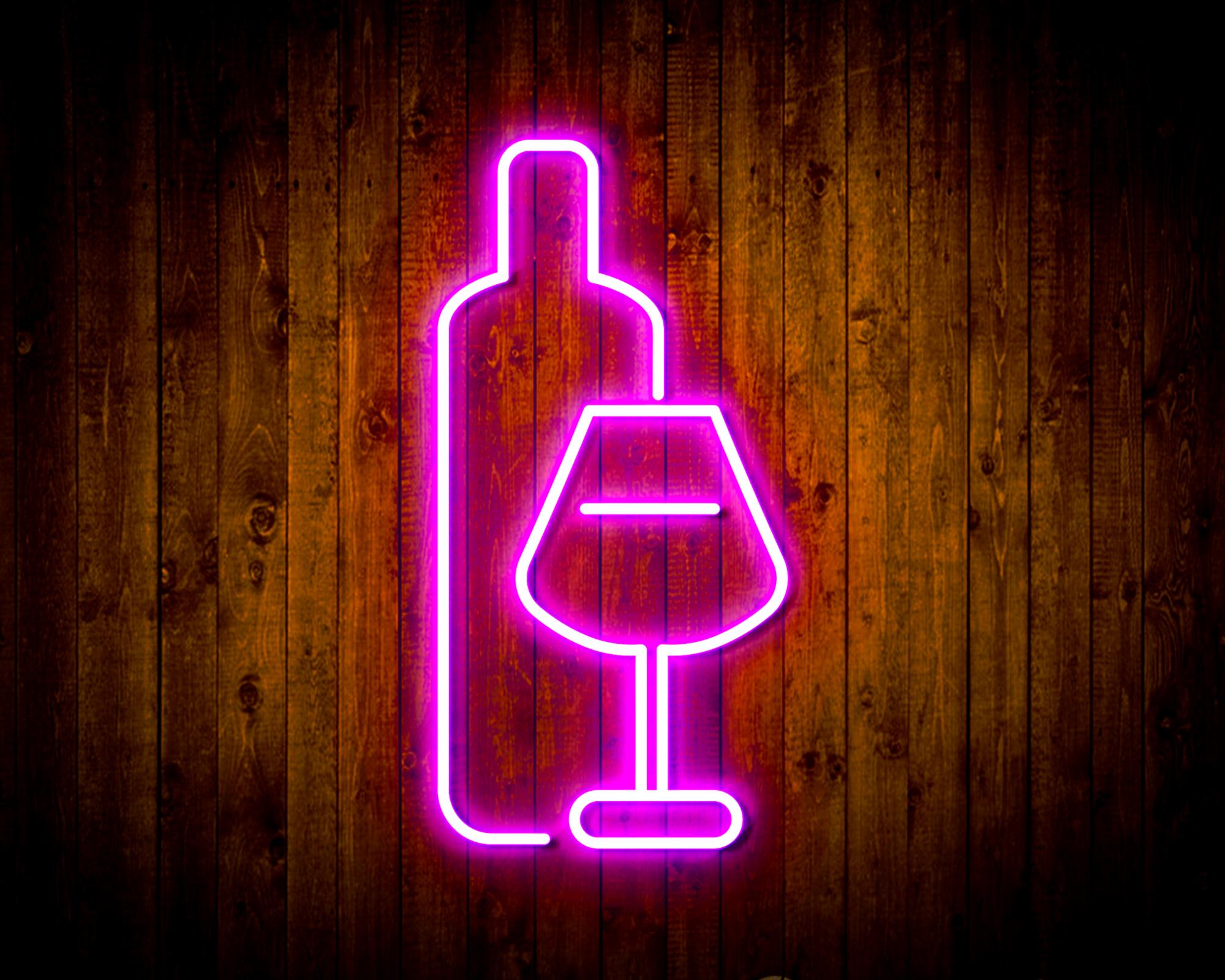Wine Bottle with Glass LED Neon Sign Wall Light