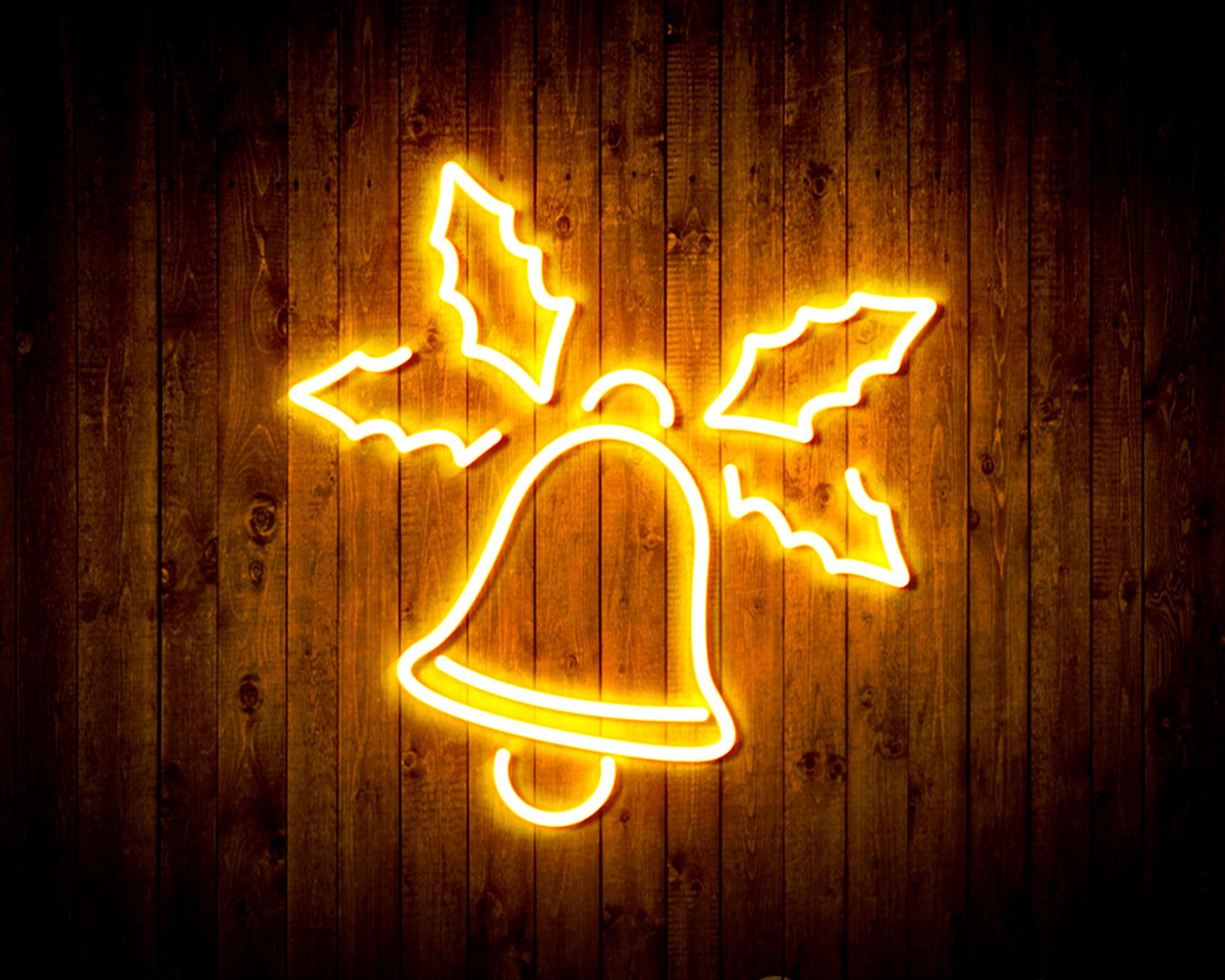 Christmas Bell with Leaves LED Neon Sign Wall Light