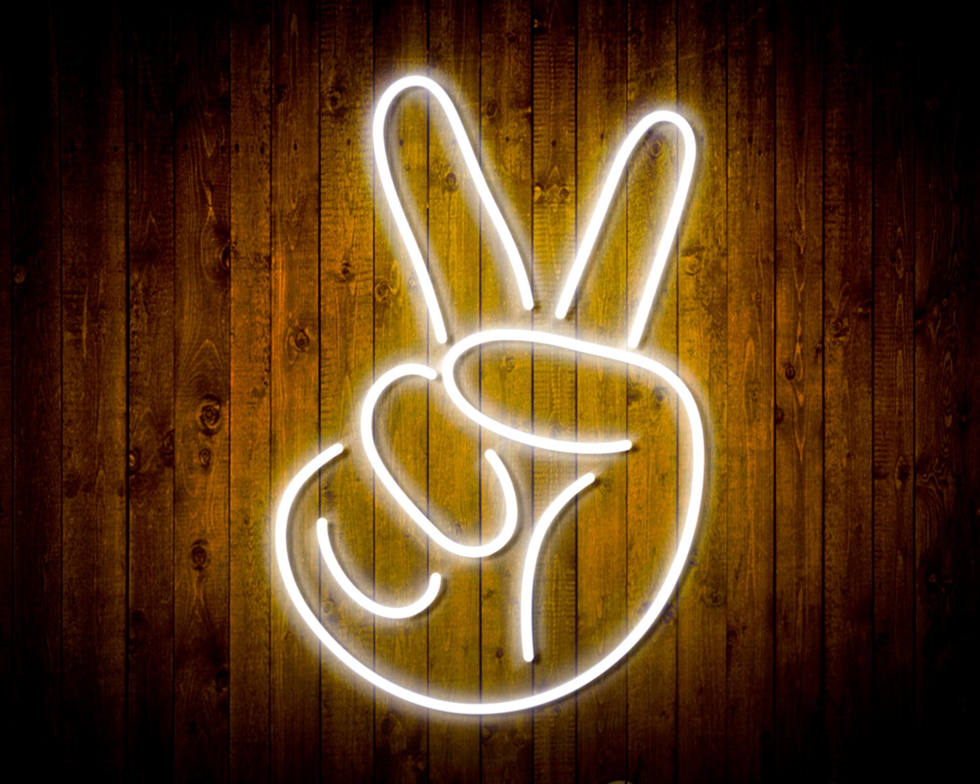 Hand Showing V Sign LED Neon Sign Wall Light