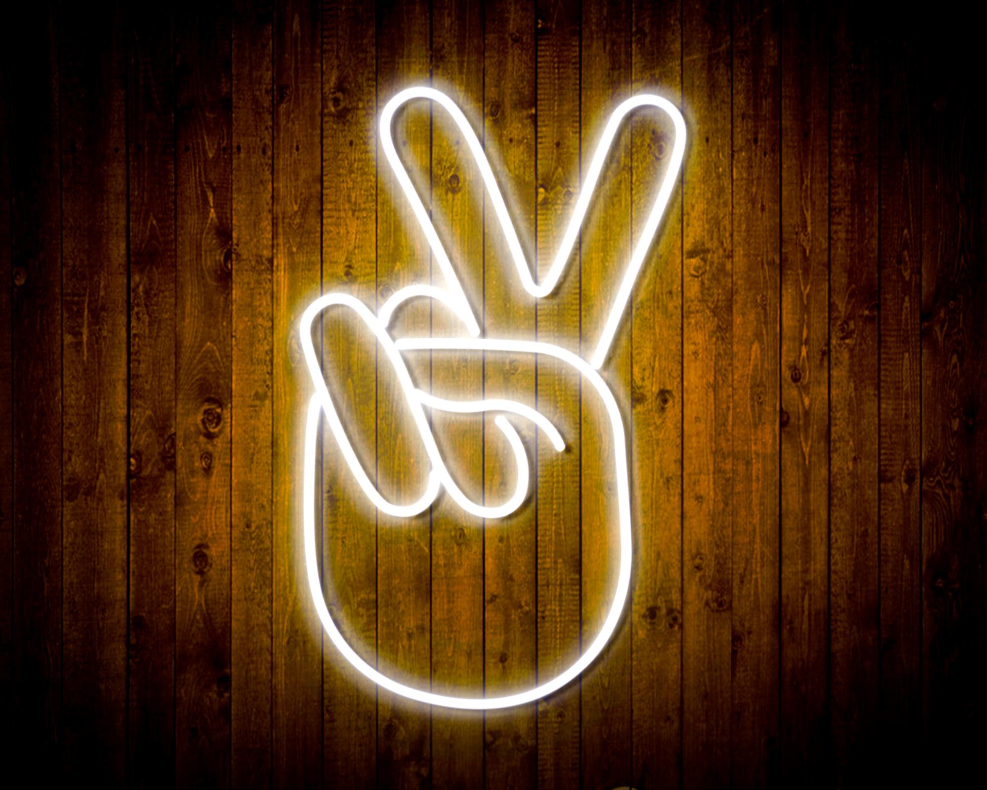 Hand Showing V Sign LED Neon Sign Wall Light