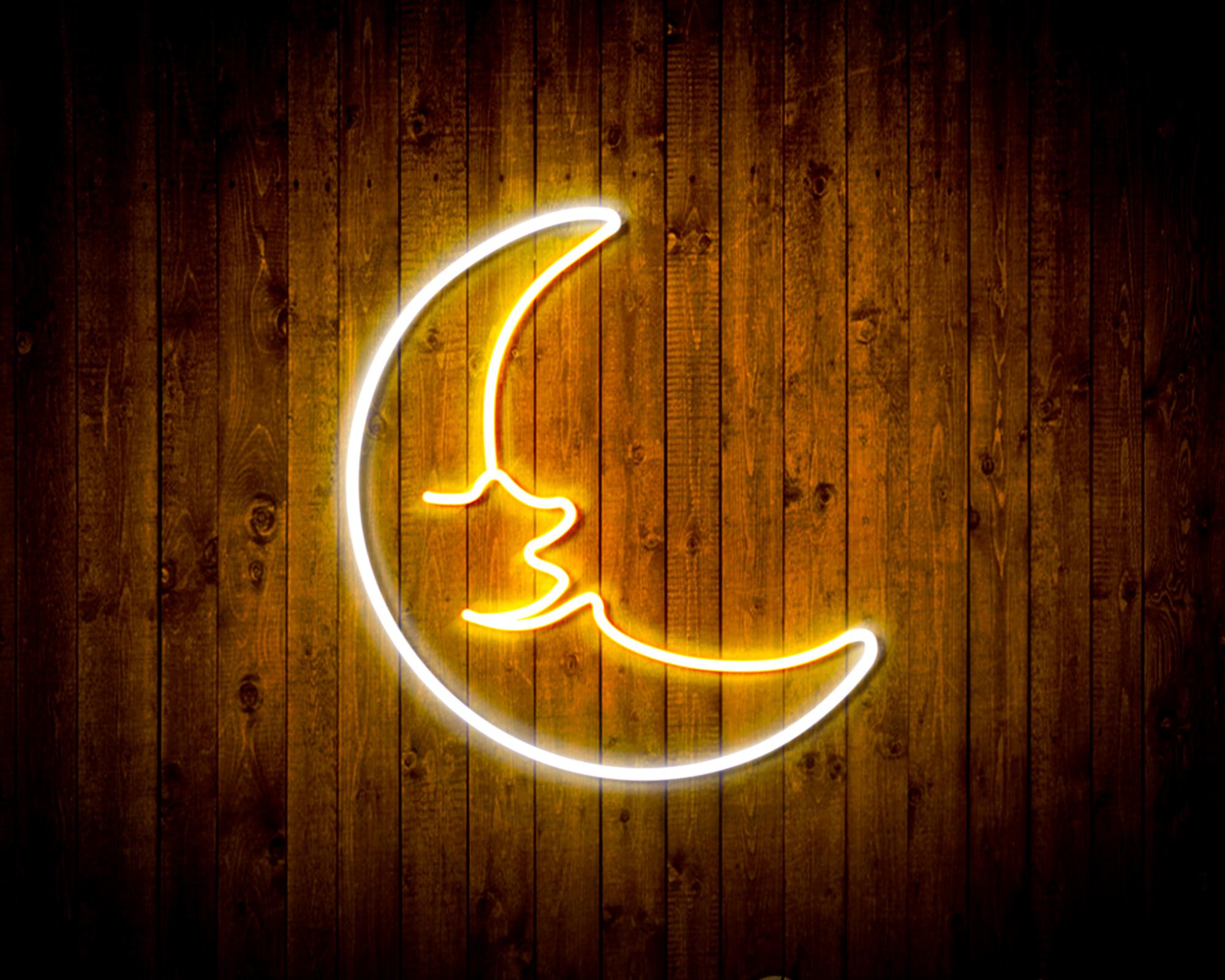 Moon with Face LED Neon Sign Wall Light