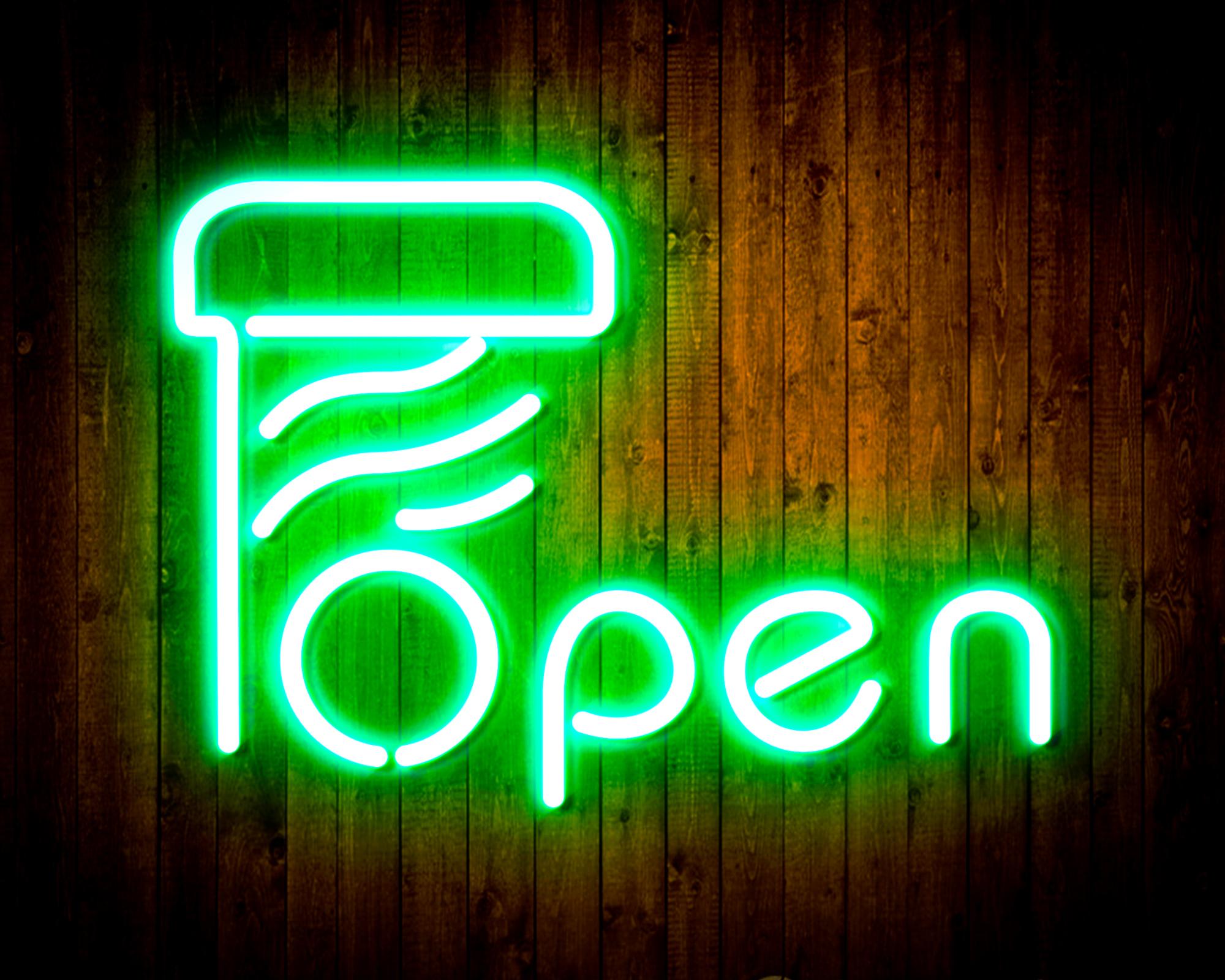 Open with Barber Pole LED Neon Sign Wall Light