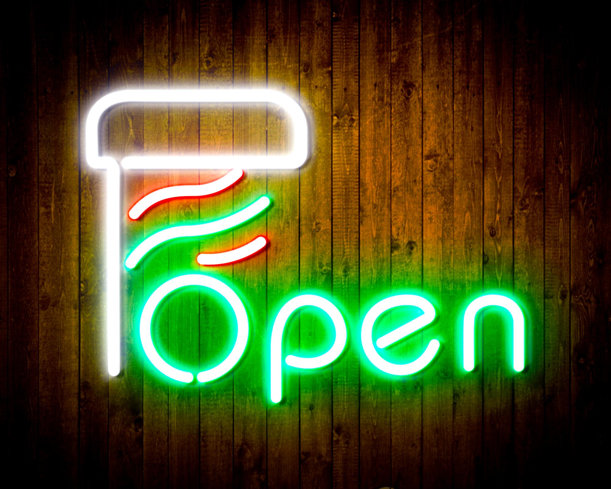 Open with Barber Pole LED Neon Sign Wall Light