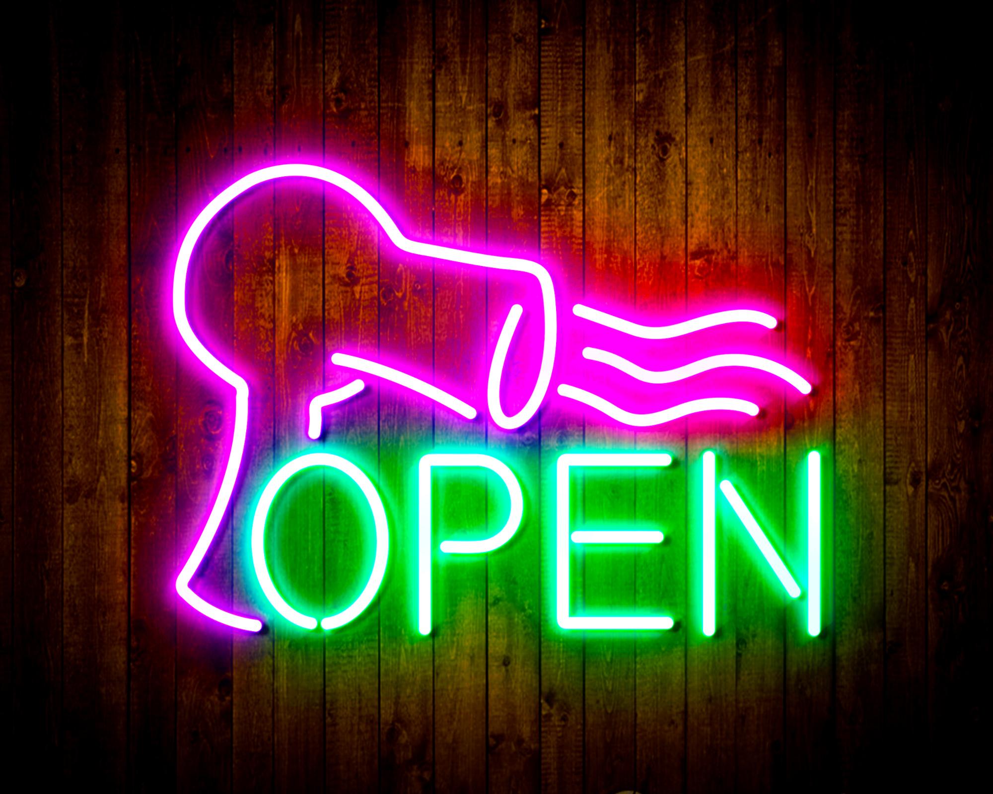 Barber OPEN with Hair Dryer LED Neon Sign Wall Light