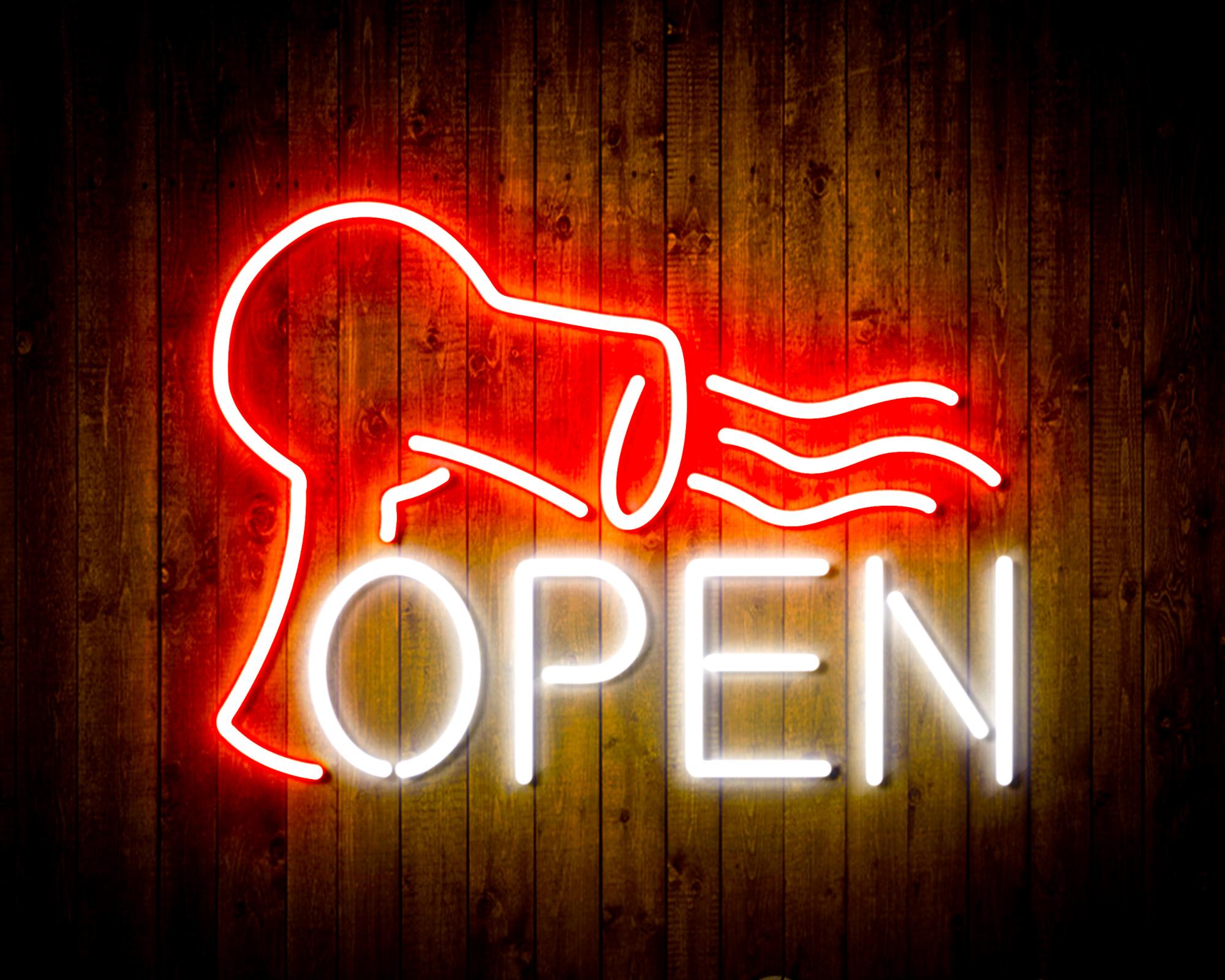 Barber OPEN with Hair Dryer LED Neon Sign Wall Light