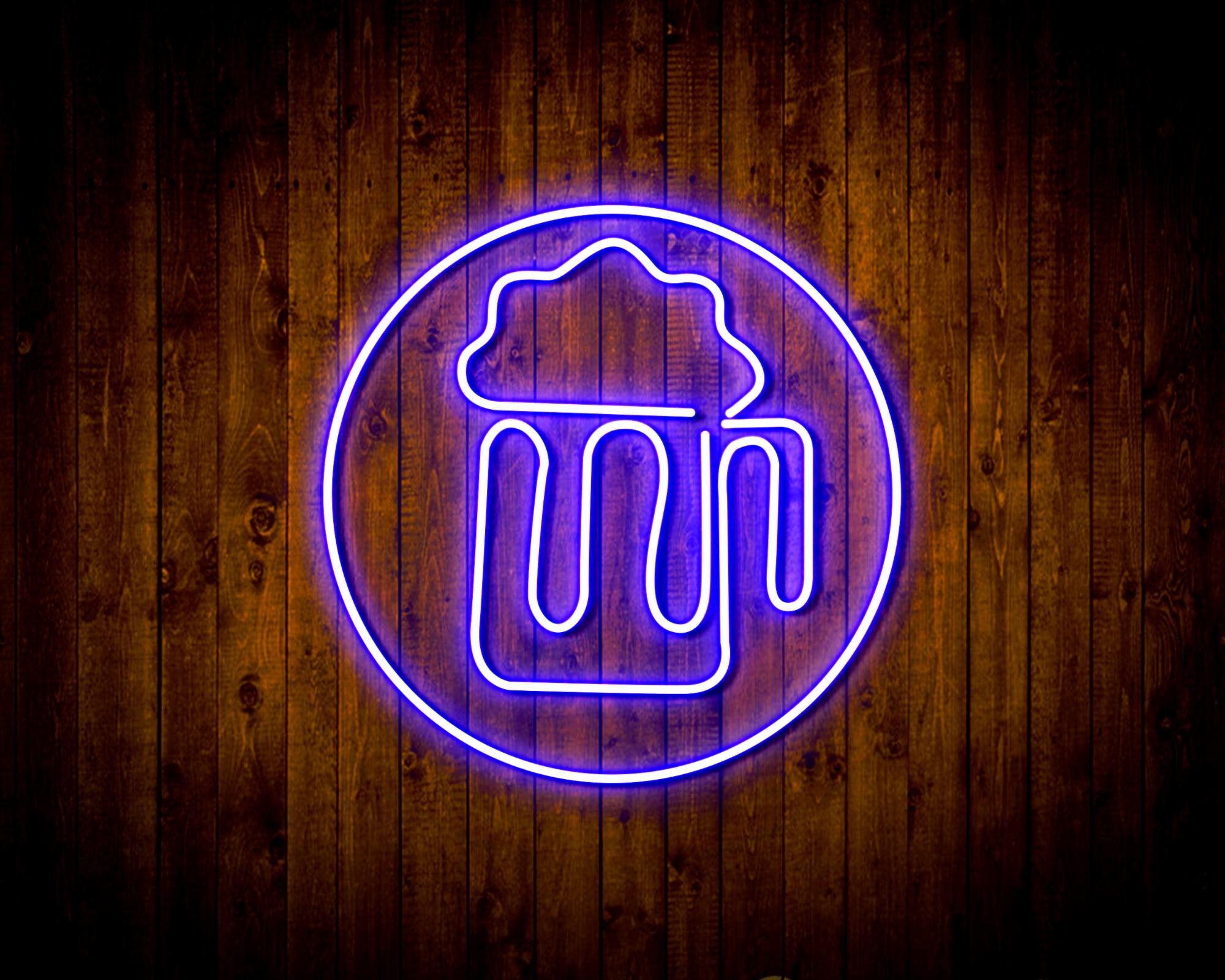 Beer Mug in Circle LED Neon Sign Wall Light