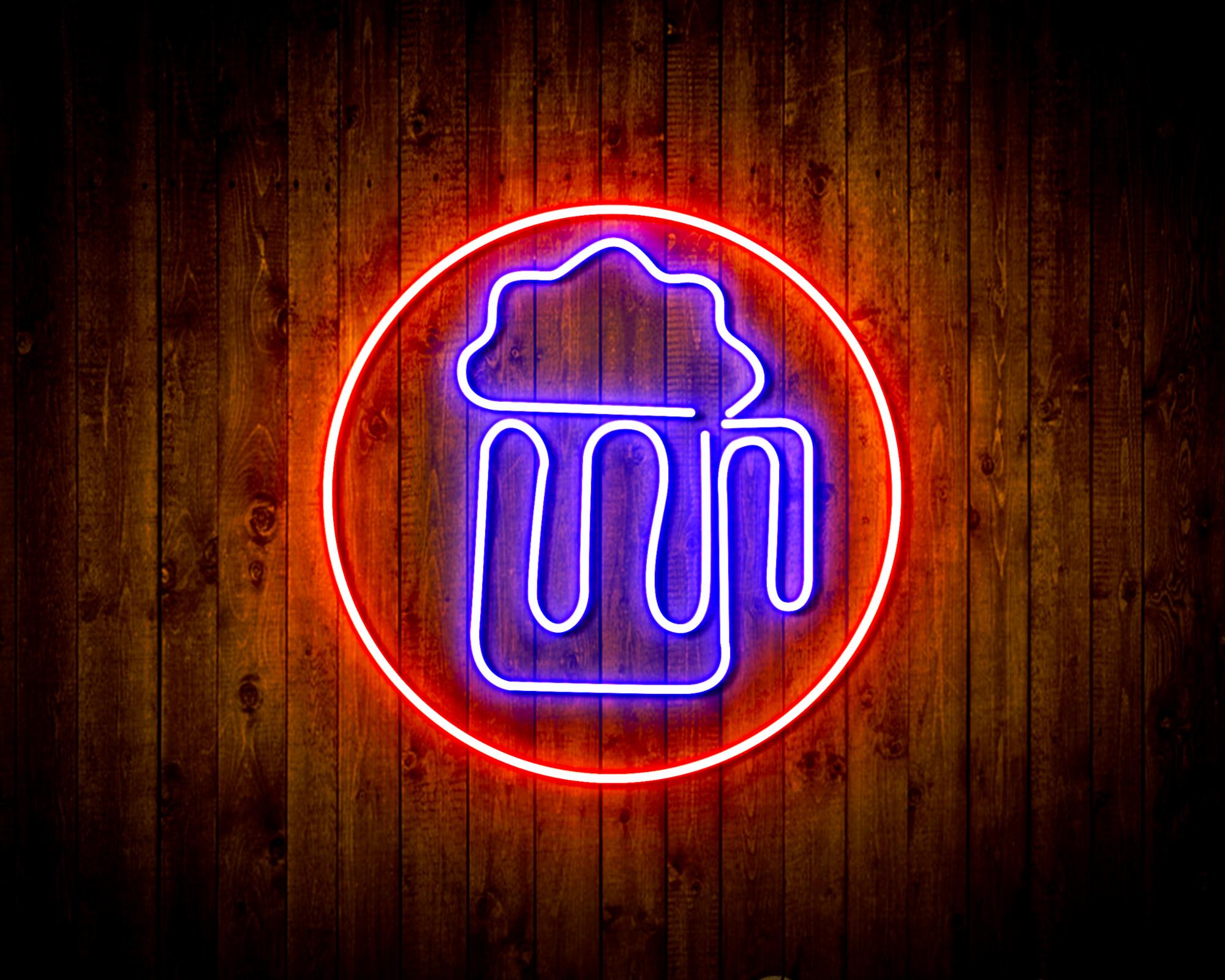 Beer Mug in Circle LED Neon Sign Wall Light