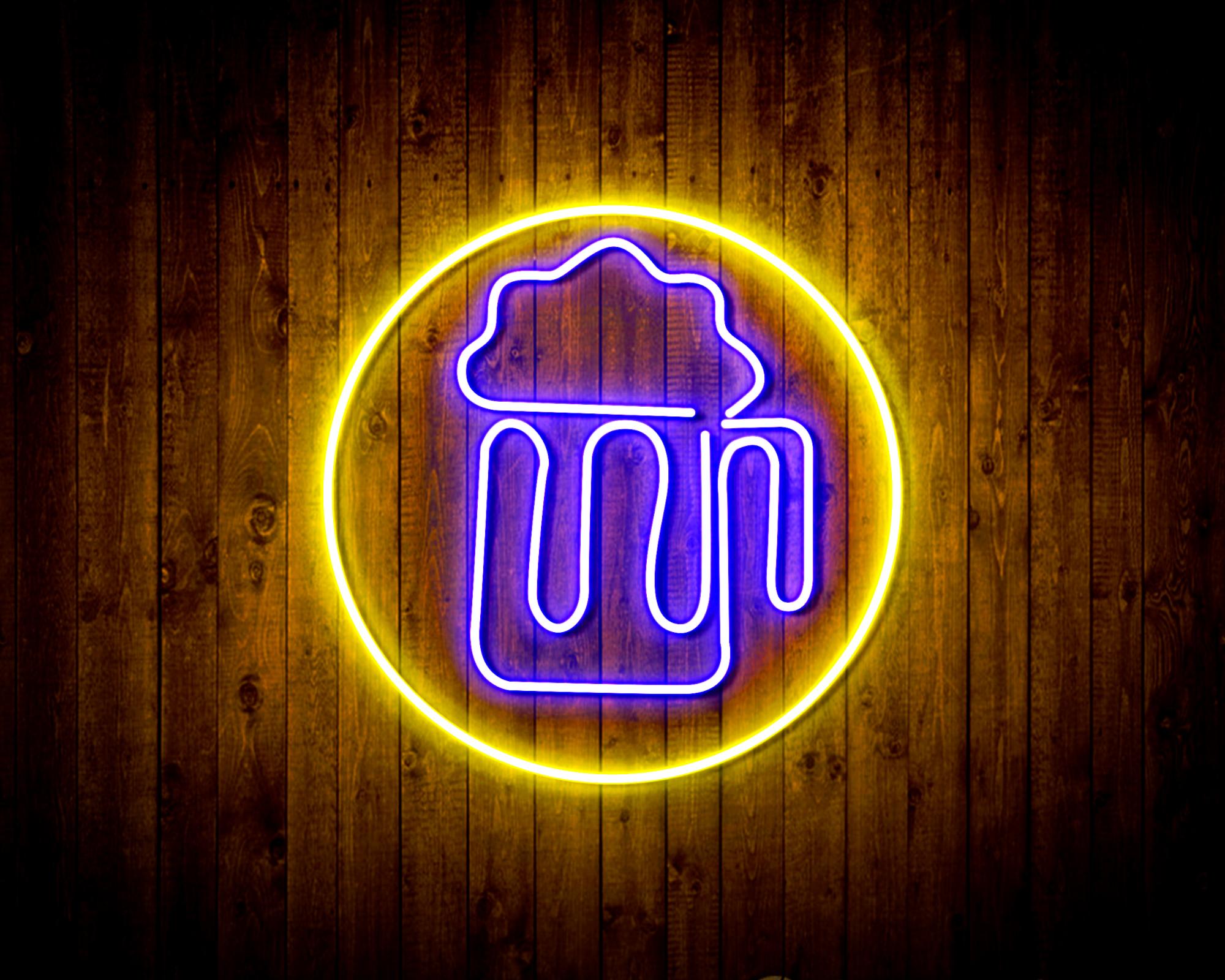 Beer Mug in Circle LED Neon Sign Wall Light