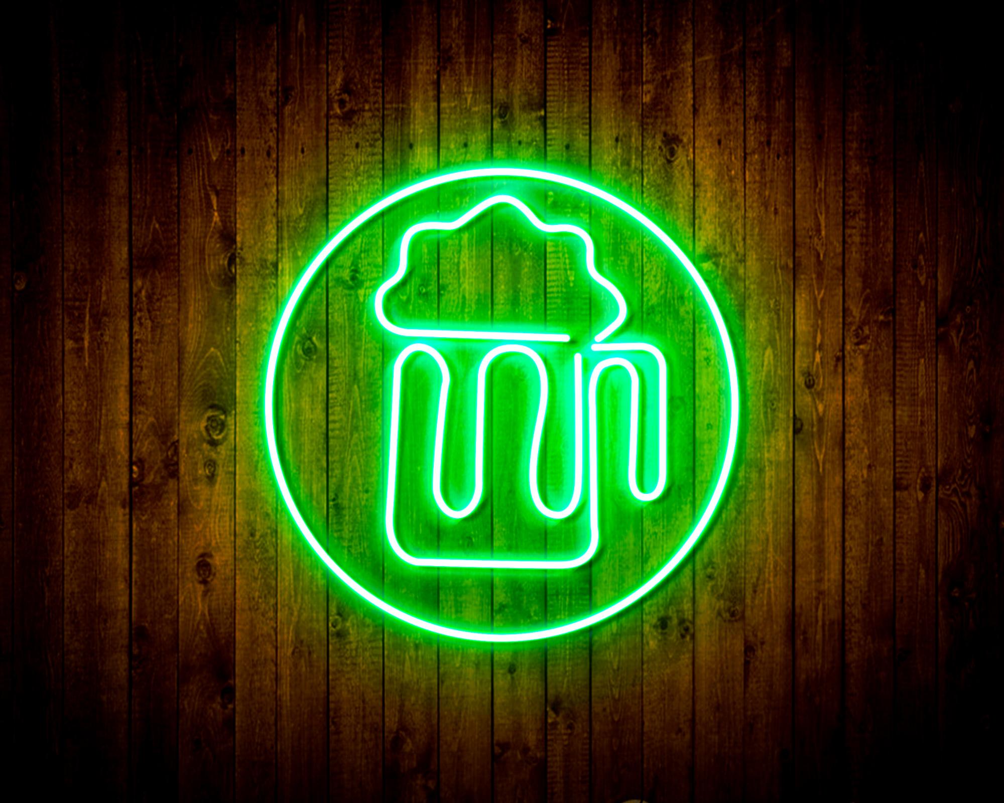 Beer Mug in Circle LED Neon Sign Wall Light