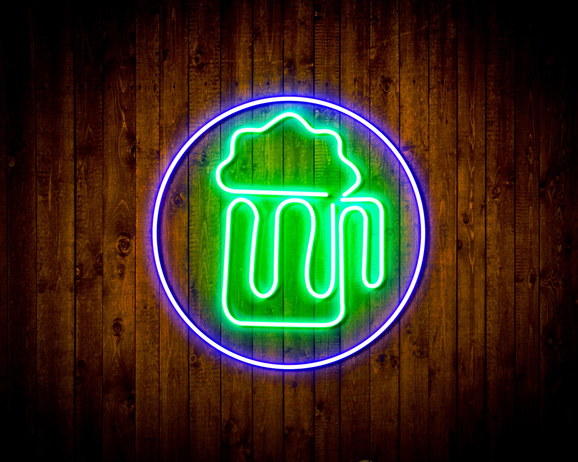 Beer Mug in Circle LED Neon Sign Wall Light