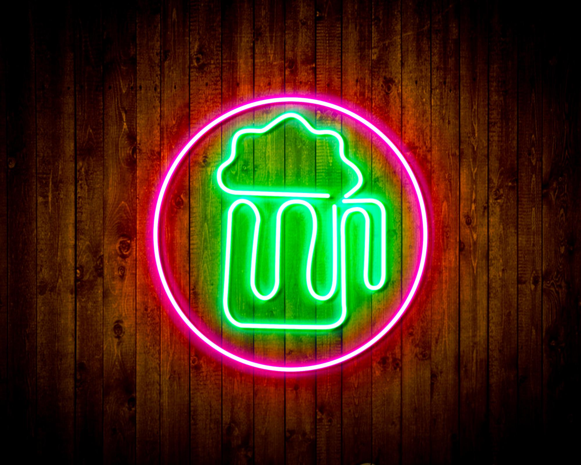 Beer Mug in Circle LED Neon Sign Wall Light