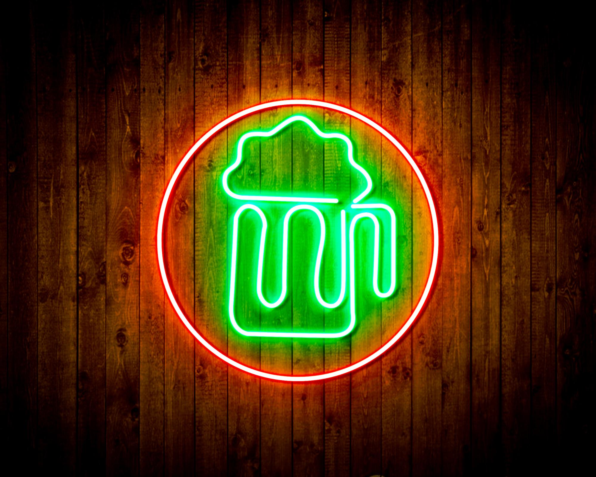 Beer Mug in Circle LED Neon Sign Wall Light