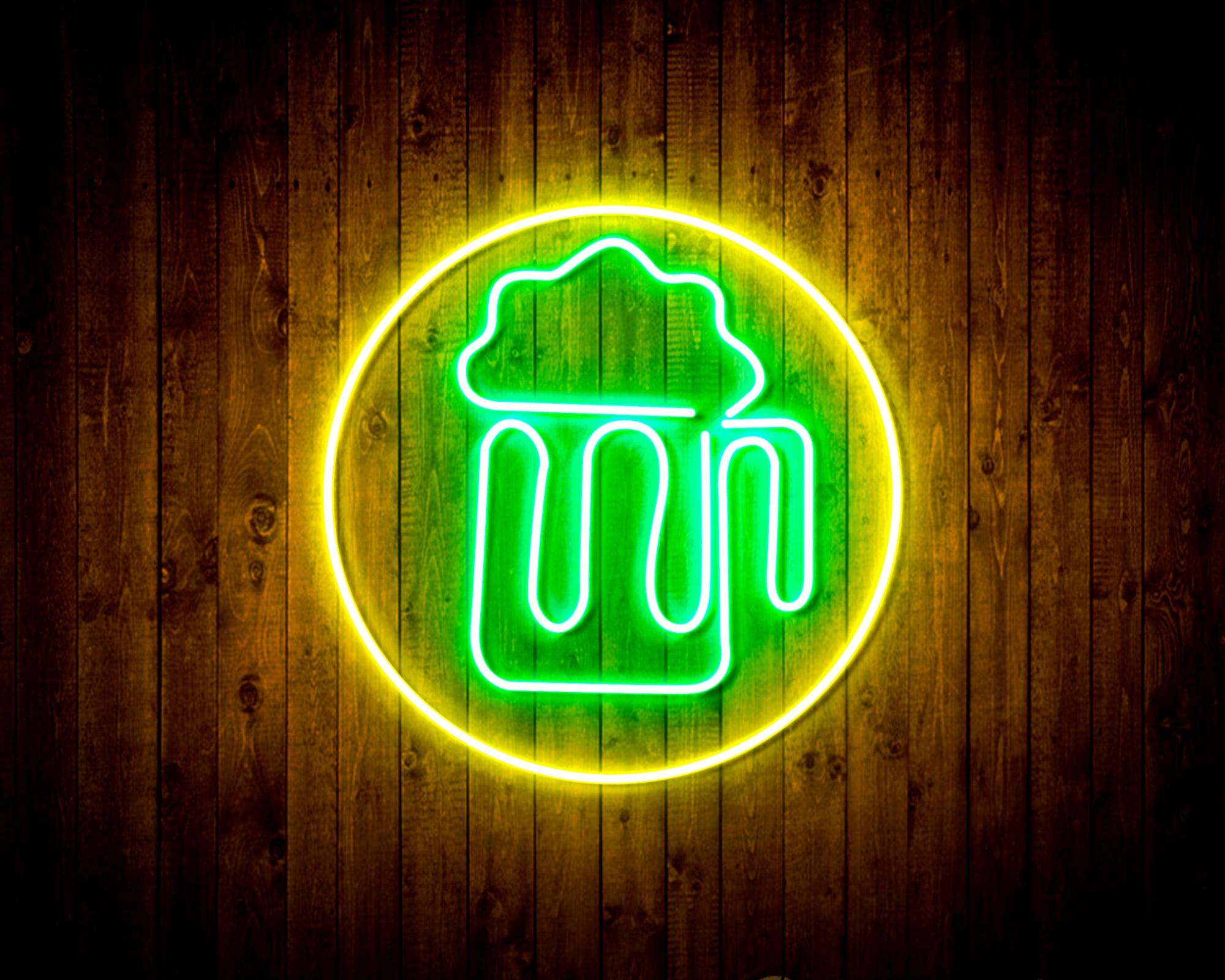 Beer Mug in Circle LED Neon Sign Wall Light