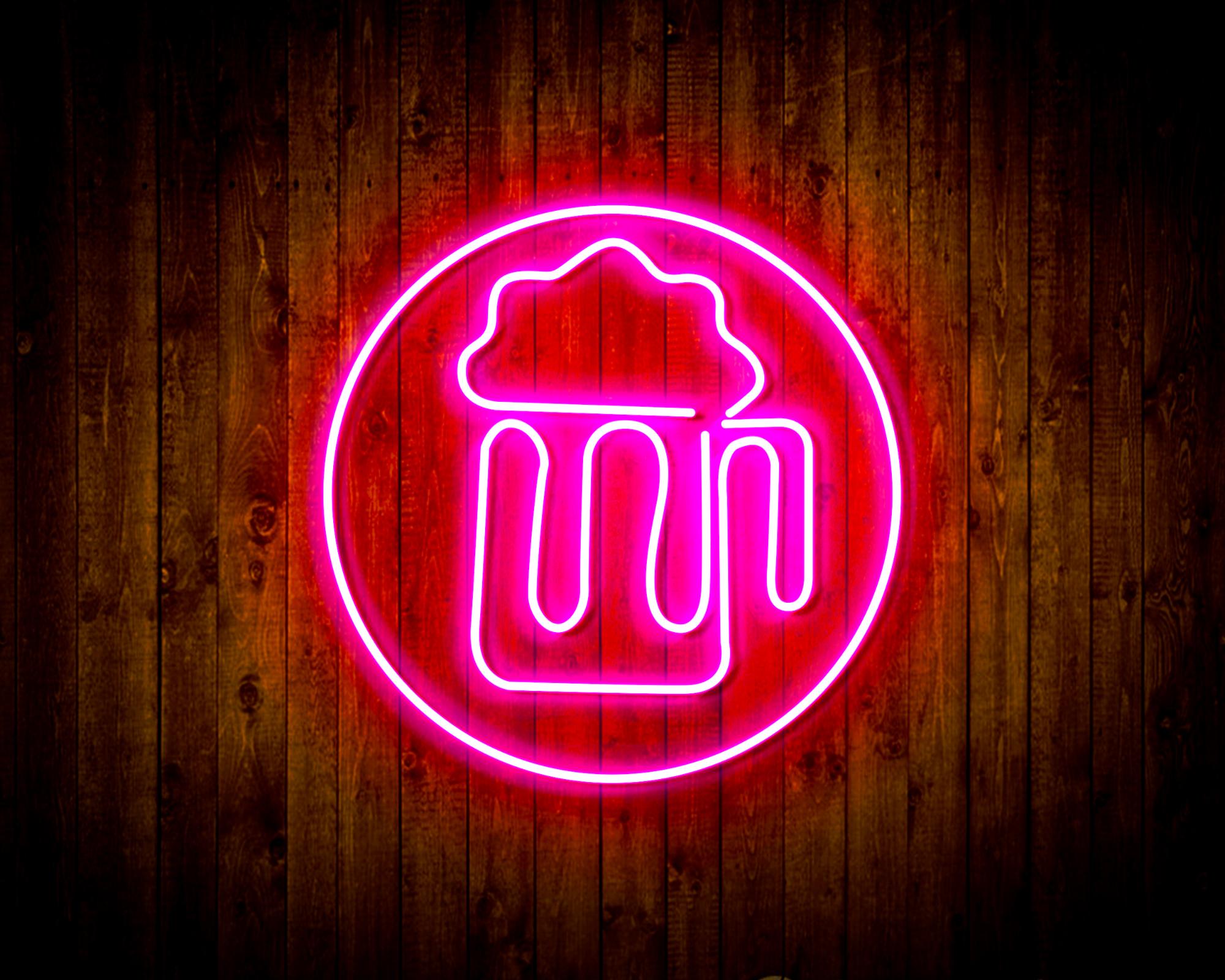 Beer Mug in Circle LED Neon Sign Wall Light