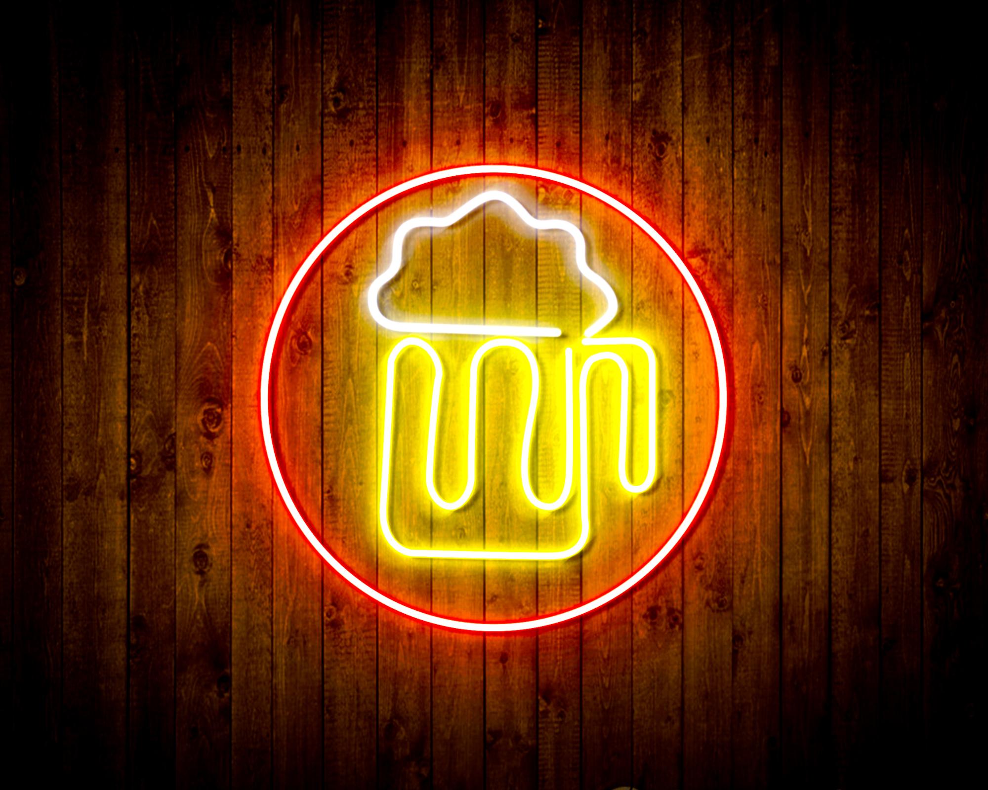 Beer Mug in Circle LED Neon Sign Wall Light