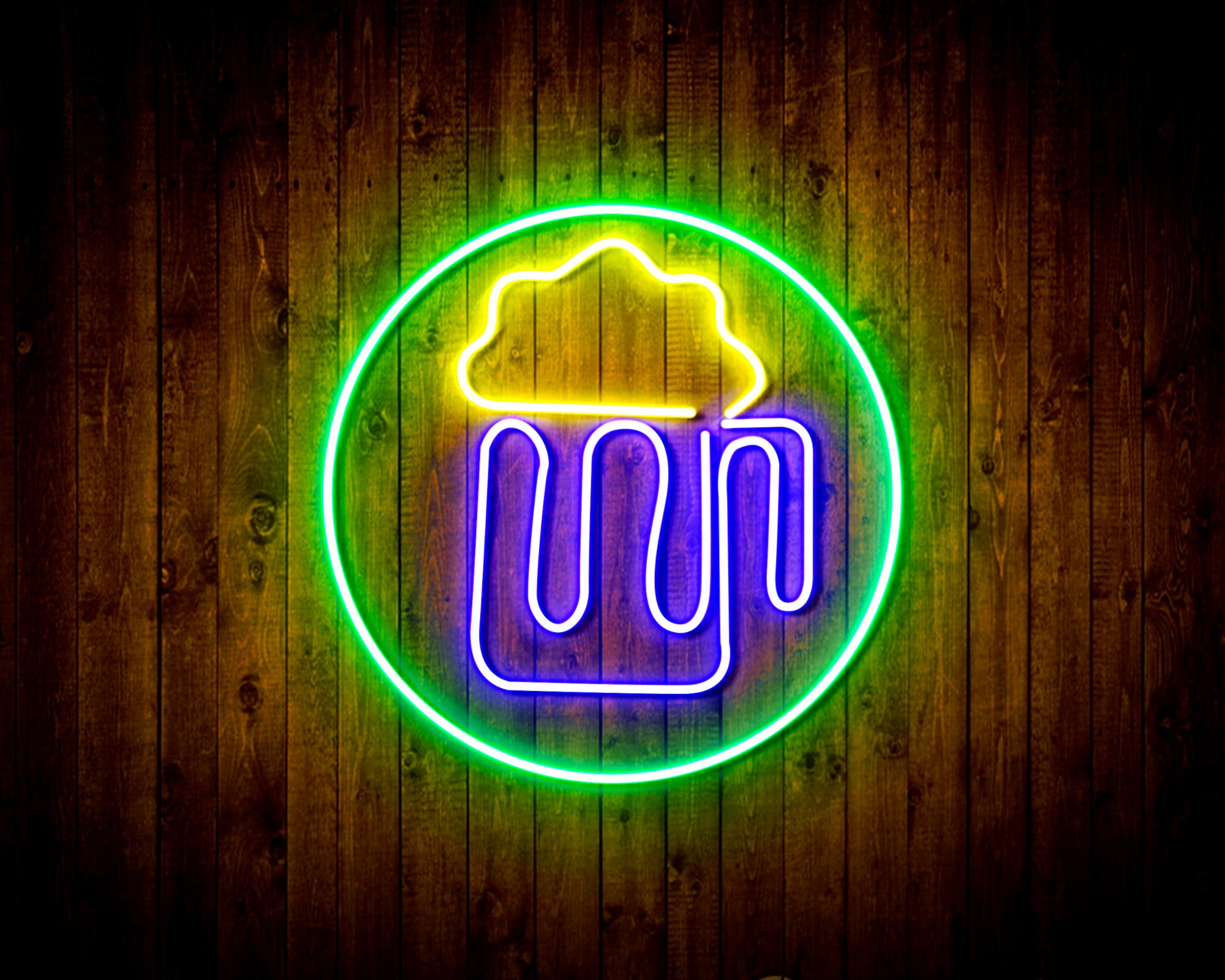 Beer Mug in Circle LED Neon Sign Wall Light