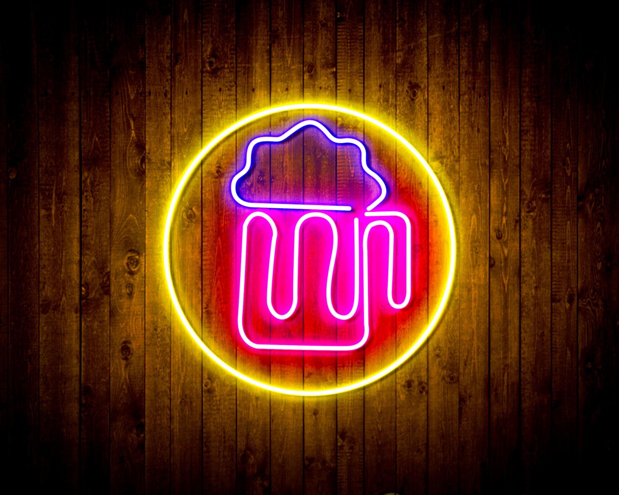 Beer Mug in Circle LED Neon Sign Wall Light