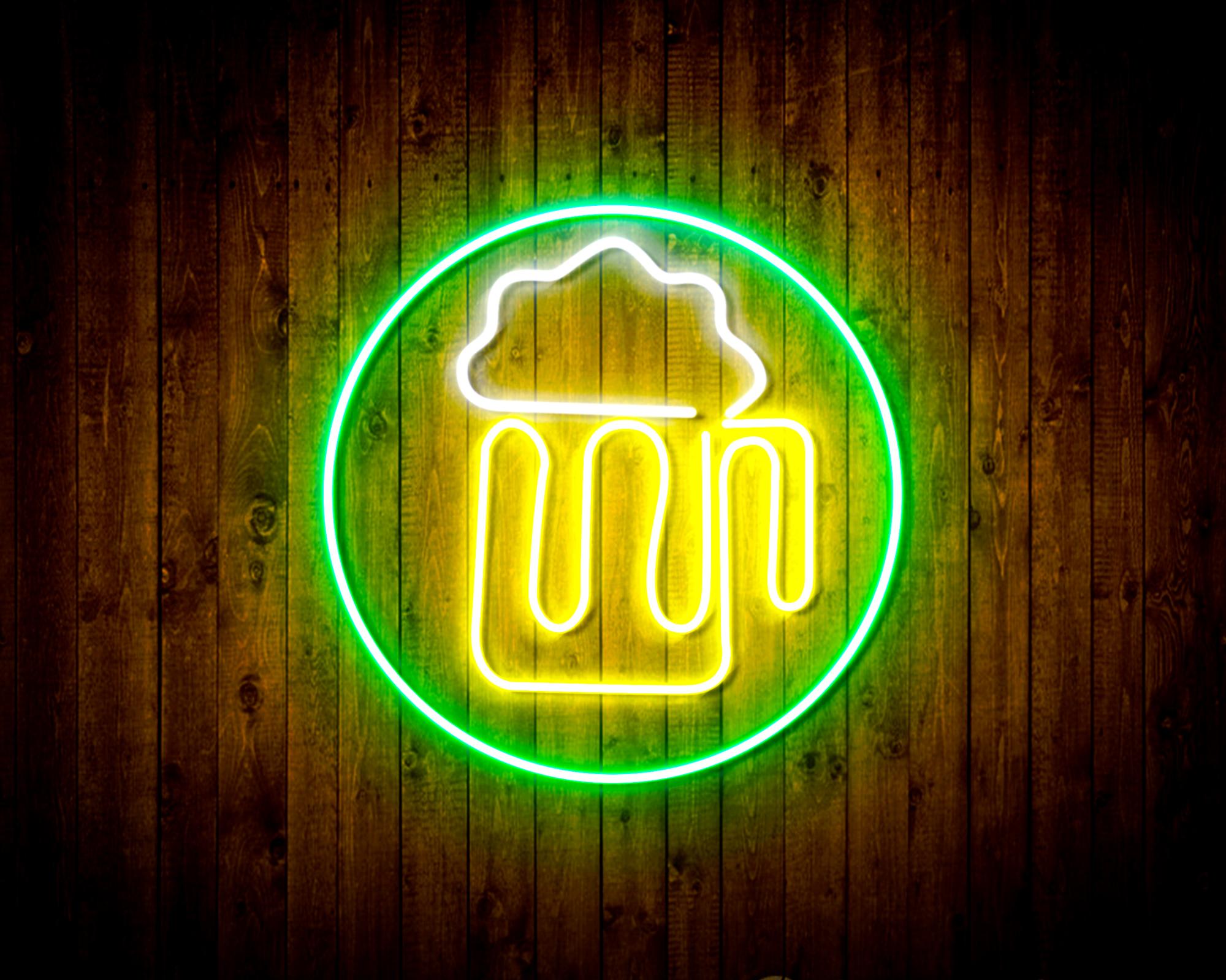 Beer Mug in Circle LED Neon Sign Wall Light