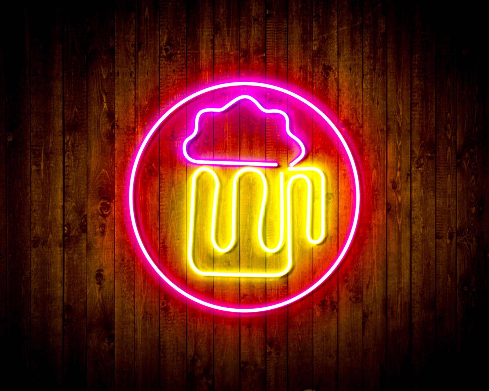 Beer Mug in Circle LED Neon Sign Wall Light