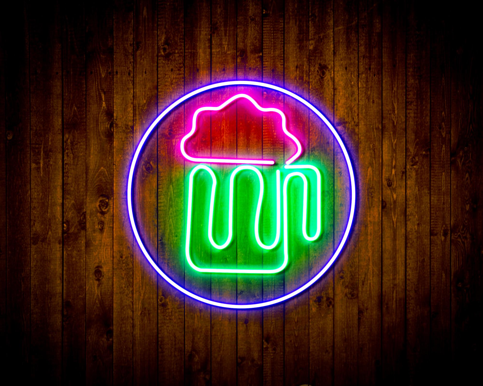 Beer Mug in Circle LED Neon Sign Wall Light