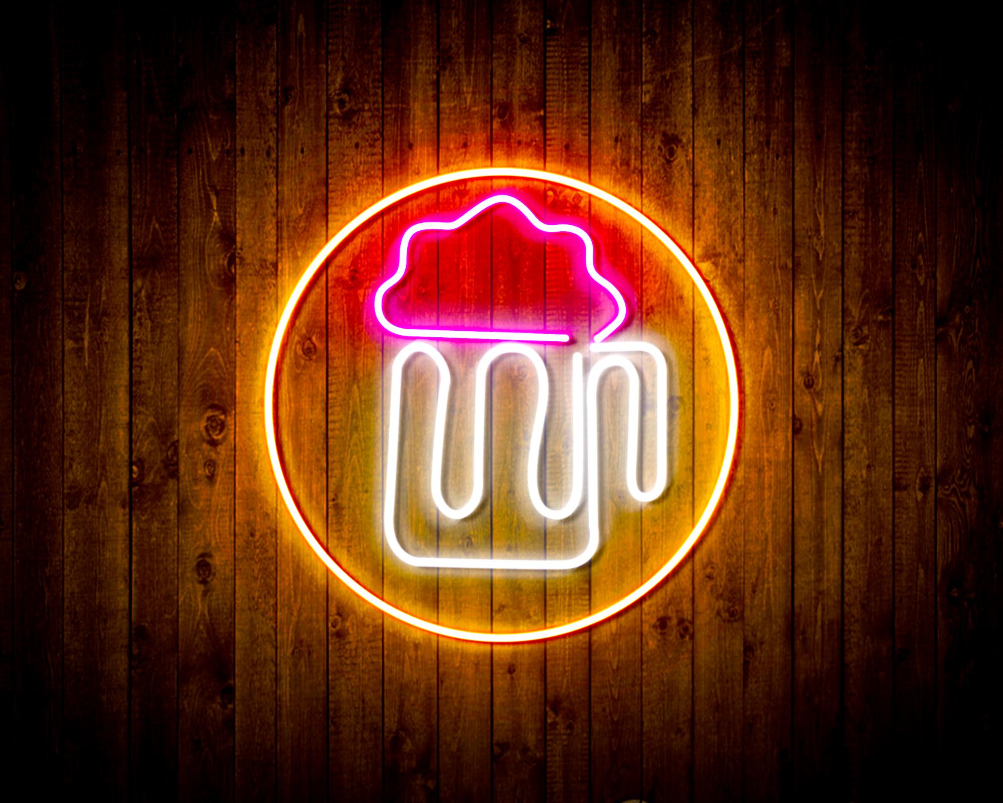 Beer Mug in Circle LED Neon Sign Wall Light