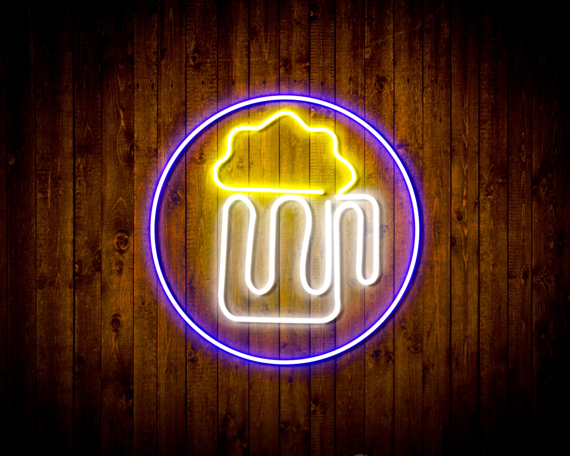 Beer Mug in Circle LED Neon Sign Wall Light