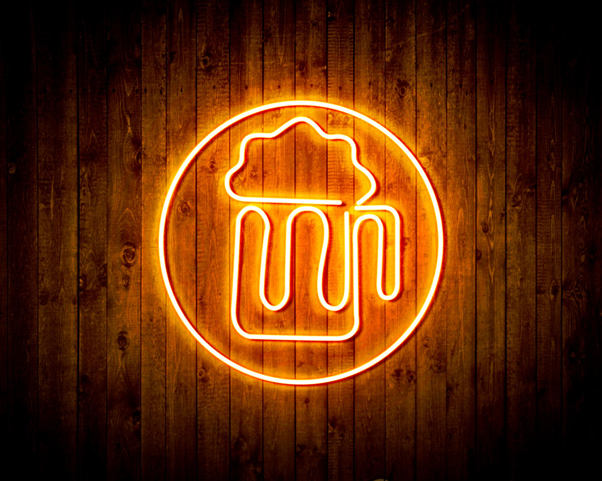 Beer Mug in Circle LED Neon Sign Wall Light