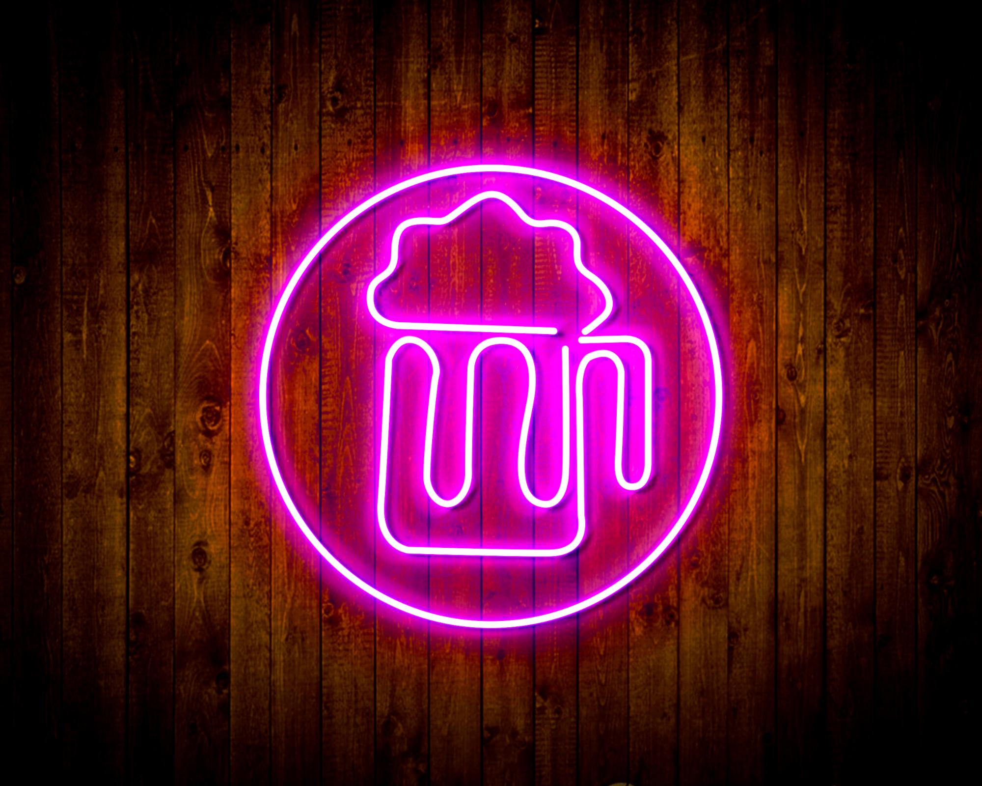 Beer Mug in Circle LED Neon Sign Wall Light