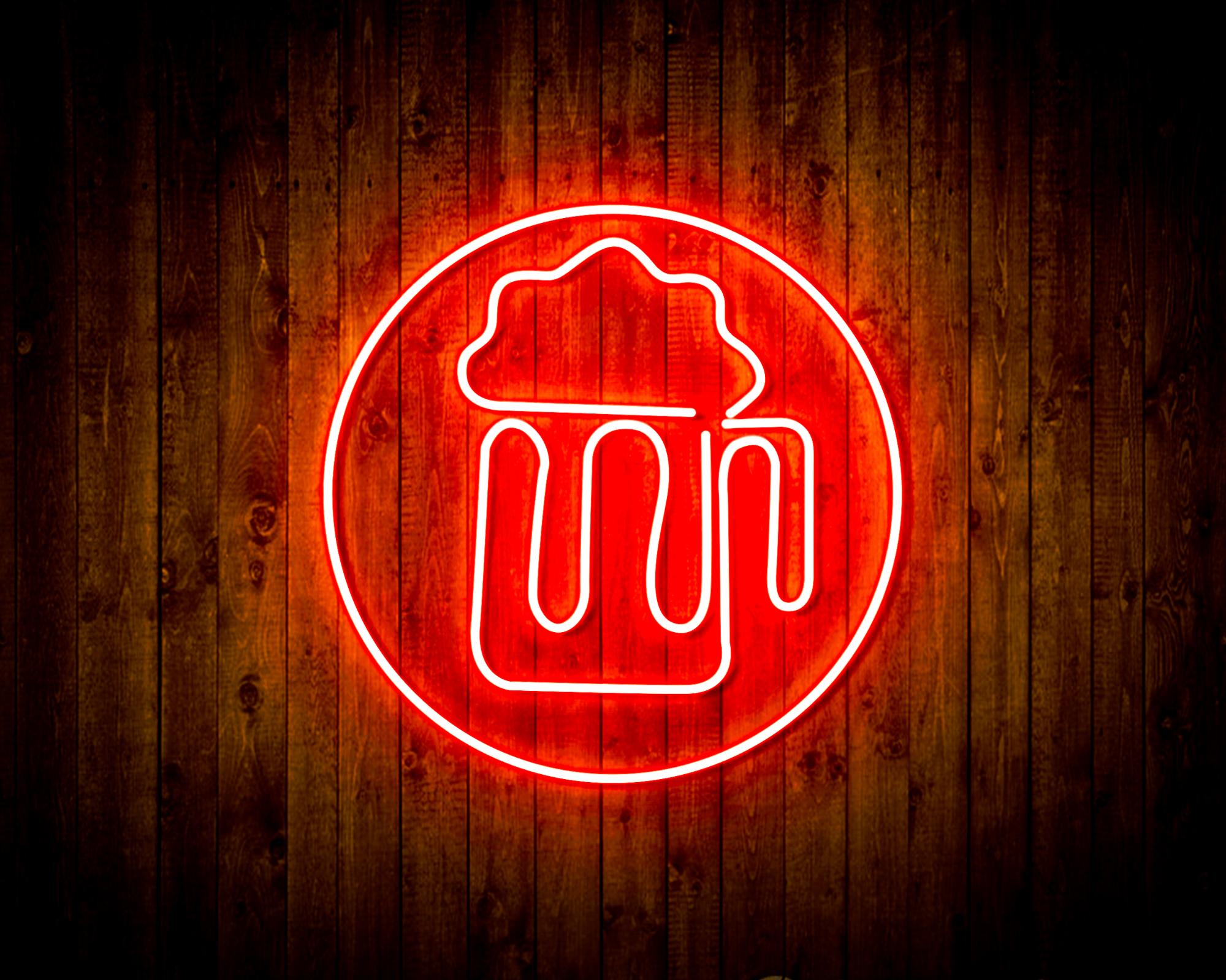 Beer Mug in Circle LED Neon Sign Wall Light