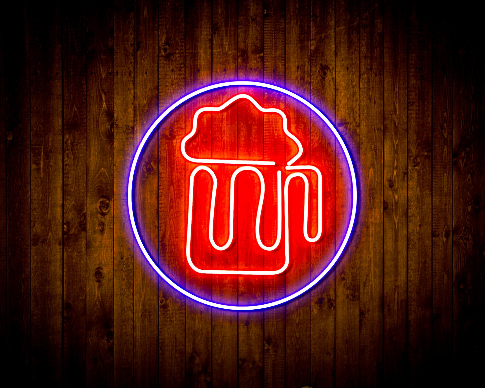 Beer Mug in Circle LED Neon Sign Wall Light