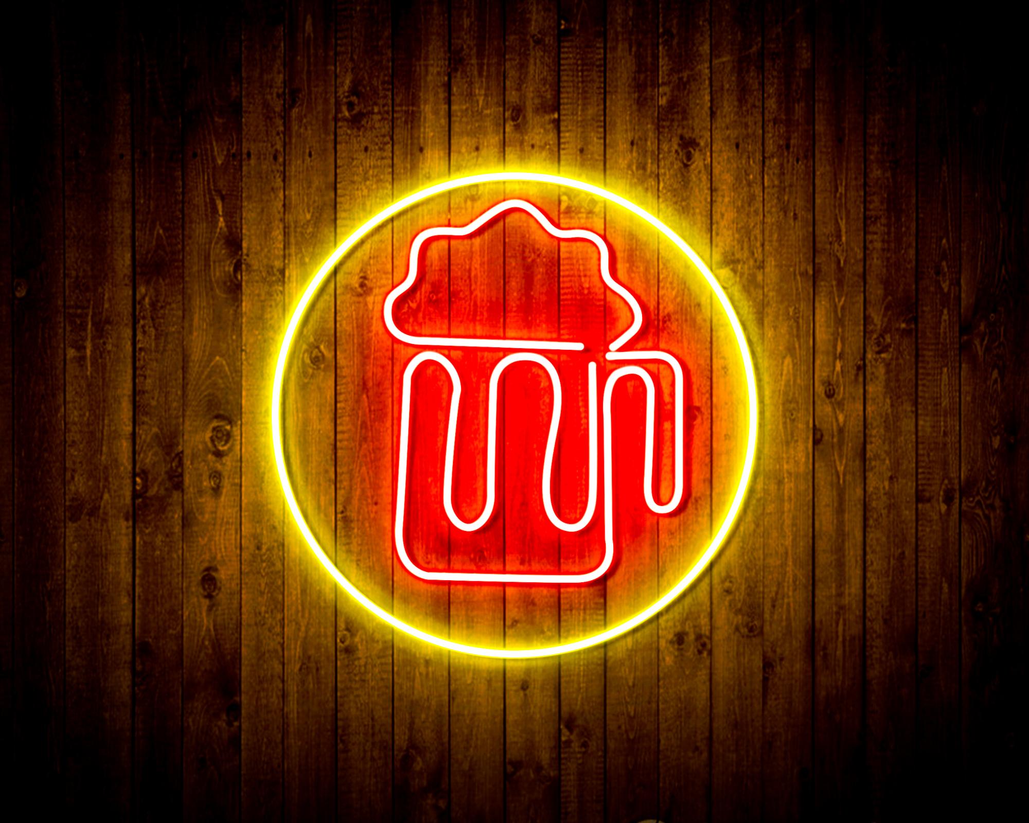 Beer Mug in Circle LED Neon Sign Wall Light