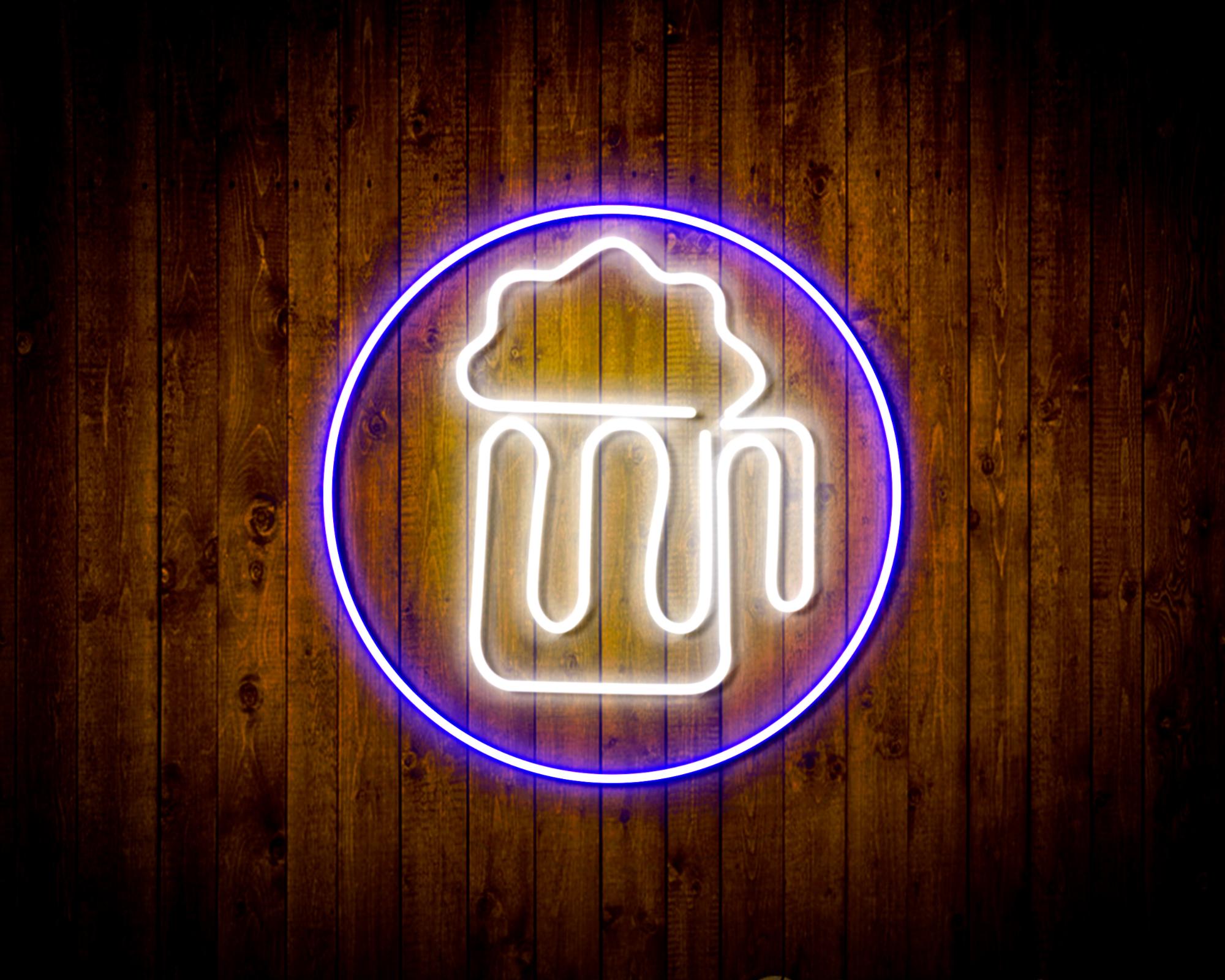 Beer Mug in Circle LED Neon Sign Wall Light