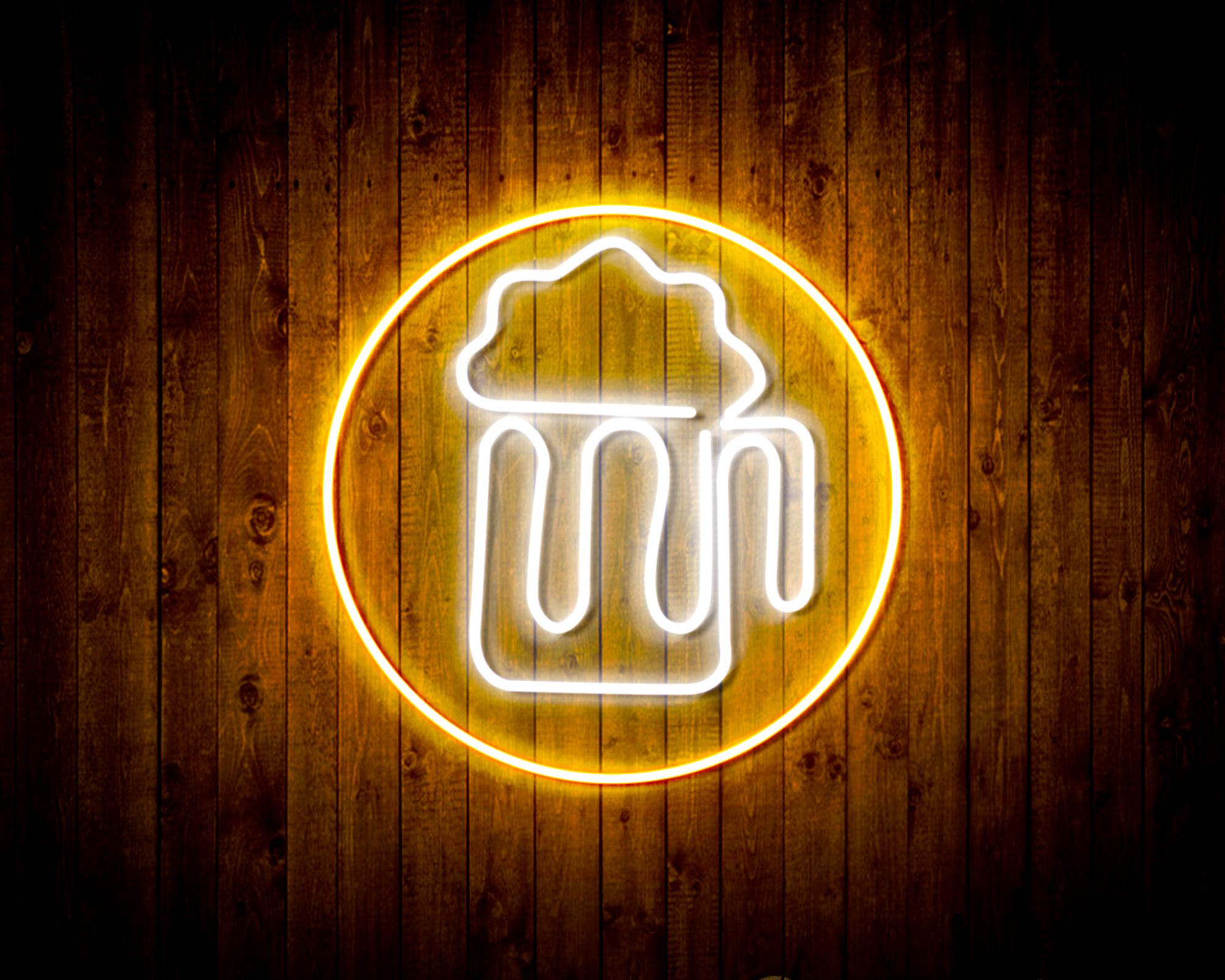 Beer Mug in Circle LED Neon Sign Wall Light