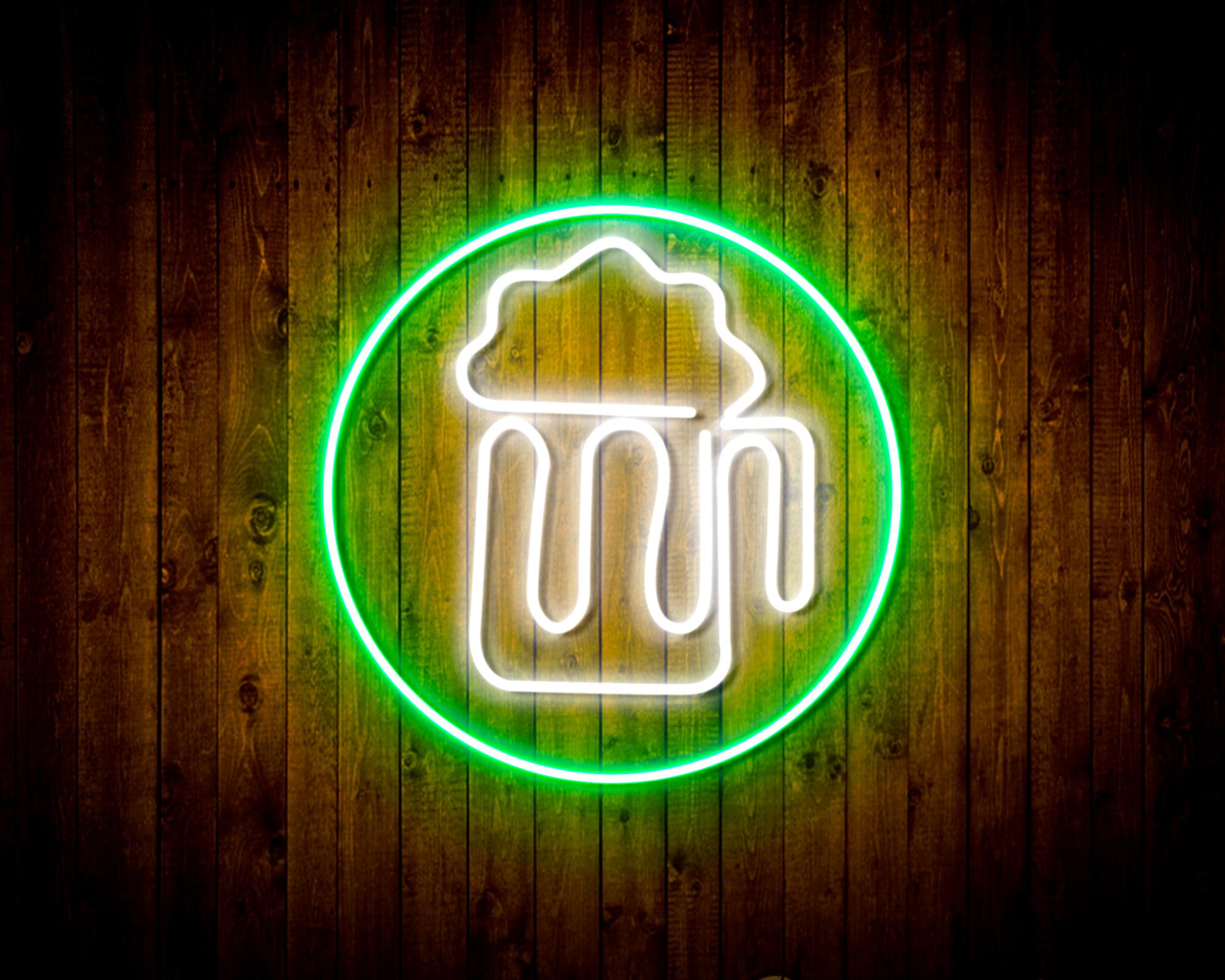 Beer Mug in Circle LED Neon Sign Wall Light