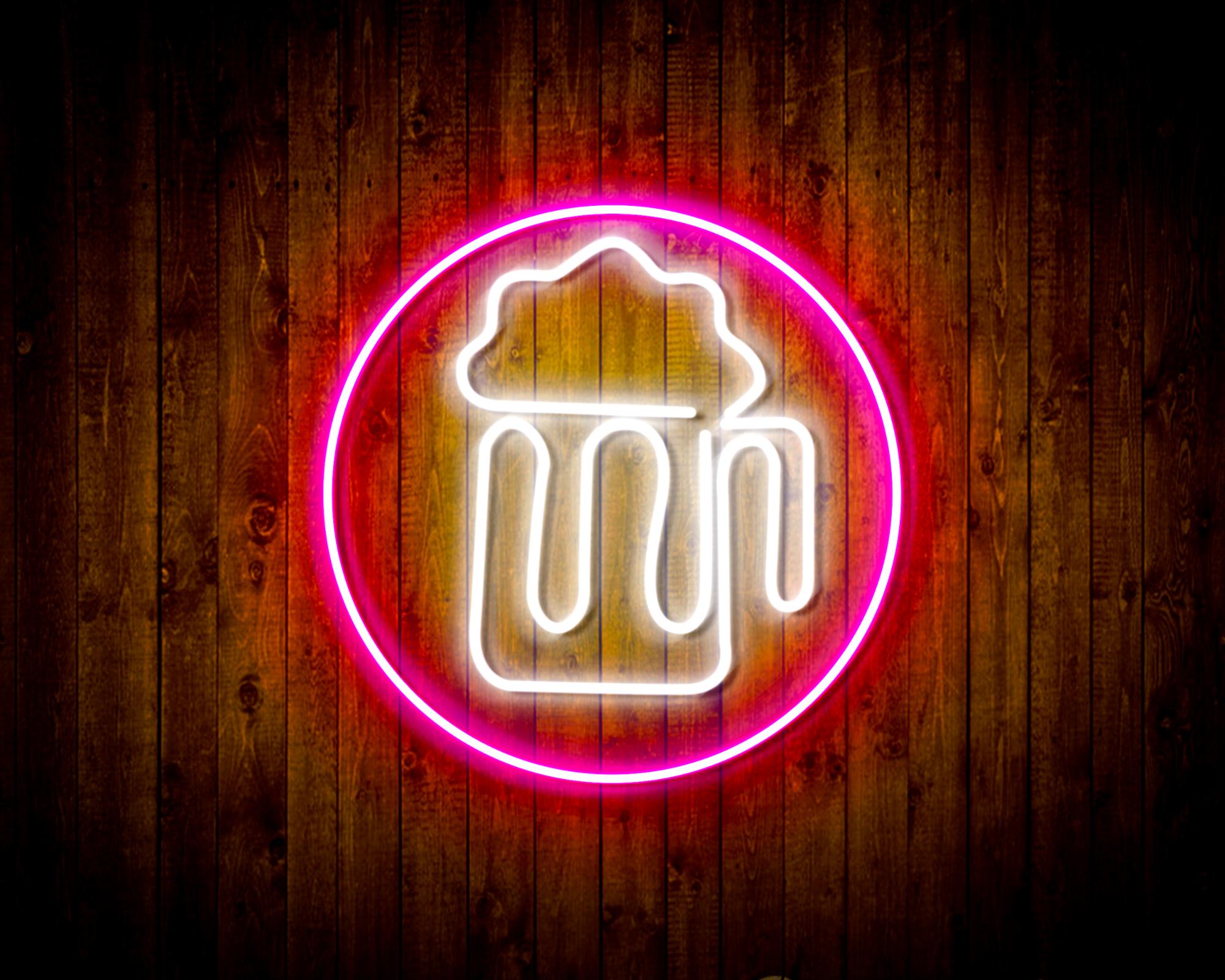 Beer Mug in Circle LED Neon Sign Wall Light