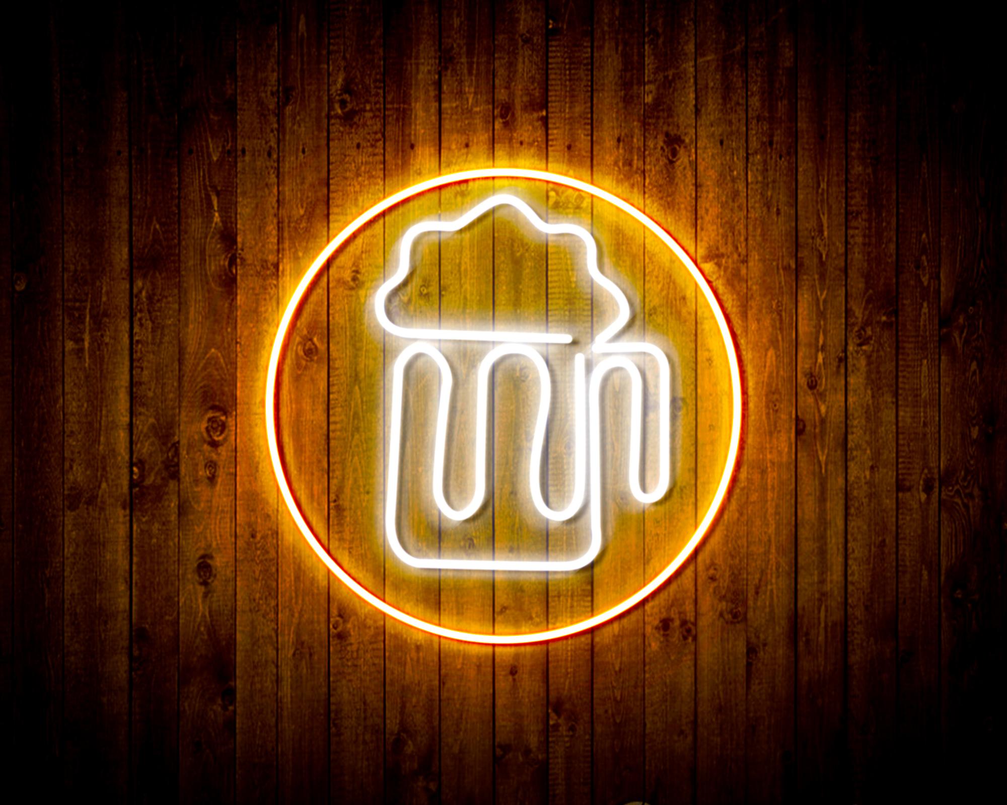 Beer Mug in Circle LED Neon Sign Wall Light