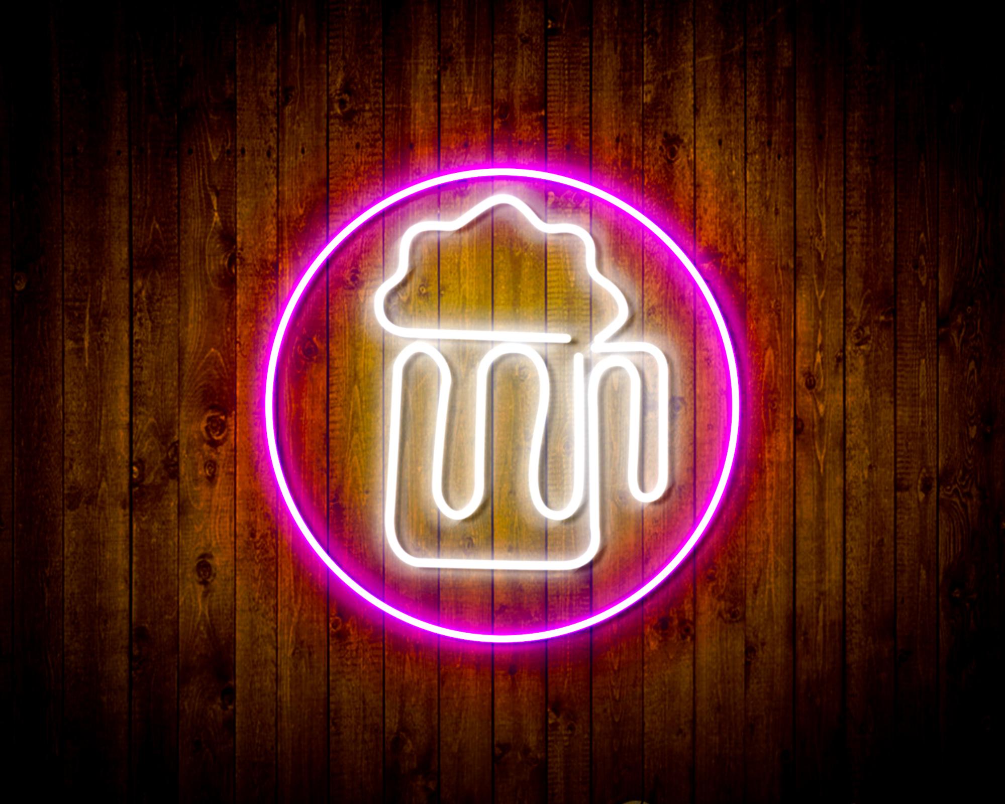 Beer Mug in Circle LED Neon Sign Wall Light