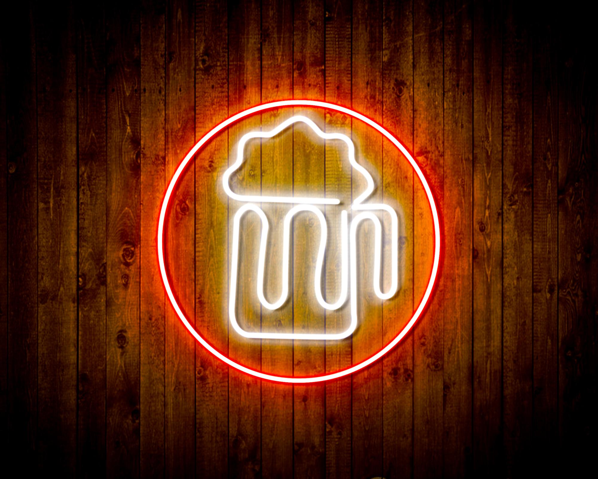 Beer Mug in Circle LED Neon Sign Wall Light